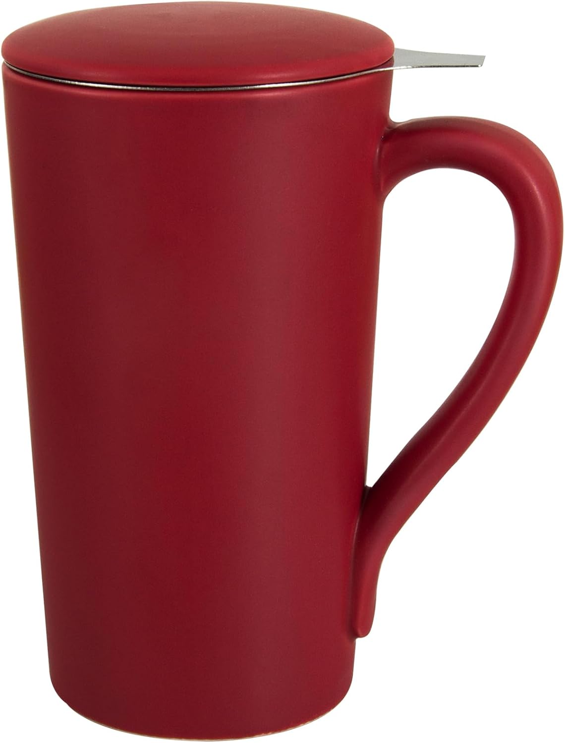 Tea Cup with Infuser and Lid, 20oz Tea Mug with Handle, Dishwasher and Microwave Safe, Ceramic Strainer Cup Gifts for Steeping Loose Leaf tea Lovers, Red