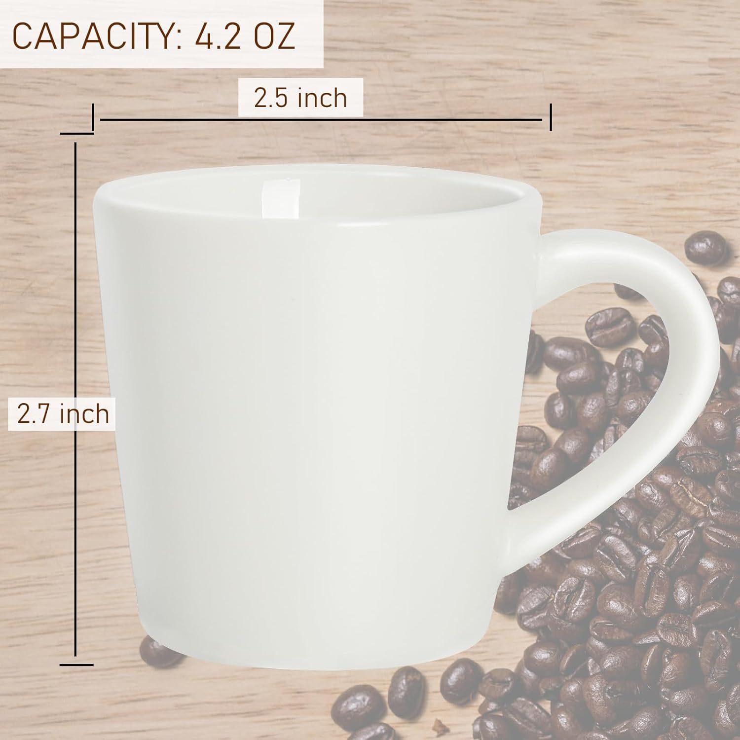 4.2oz Espresso Cups Set of 2, Ceramic Coffee Mugs Demitasse Cups, Small Espresso Mugs for Shot of Coffee, Tea Cups with Handles, Gift for coffee Lovers - White