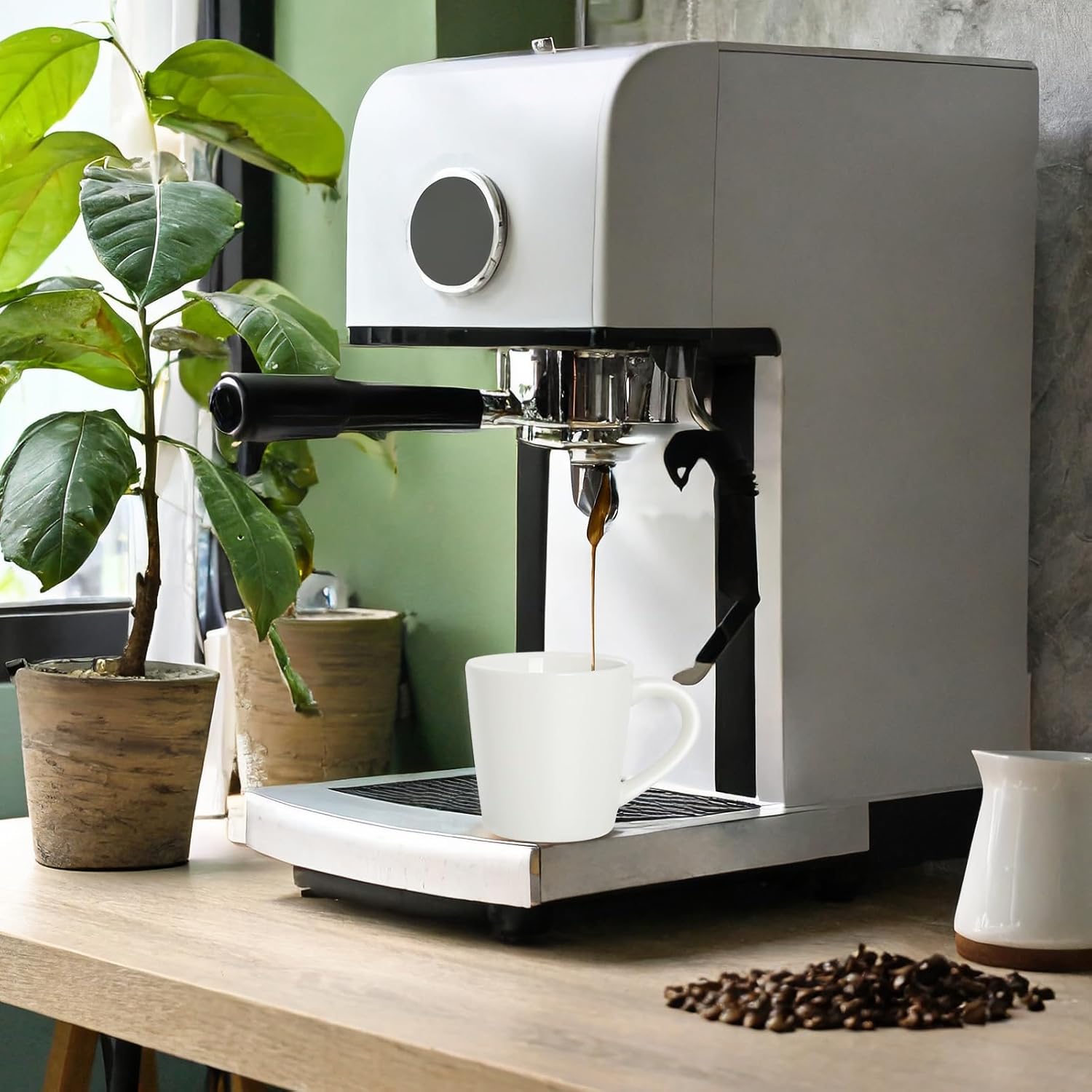 4.2oz Espresso Cups Set of 2, Ceramic Coffee Mugs Demitasse Cups, Small Espresso Mugs for Shot of Coffee, Tea Cups with Handles, Gift for coffee Lovers - White