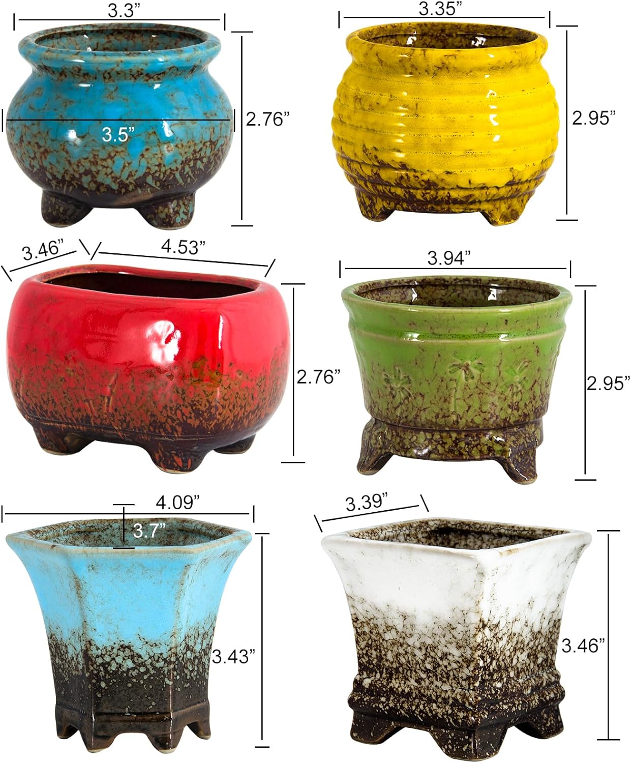 Succulent Pots - Small Succulent Plant Pots with Drainage Set of 6, Ceramic Cactus Planter Pots for Indoor Unique Flower Planter Container for Home Office Decor