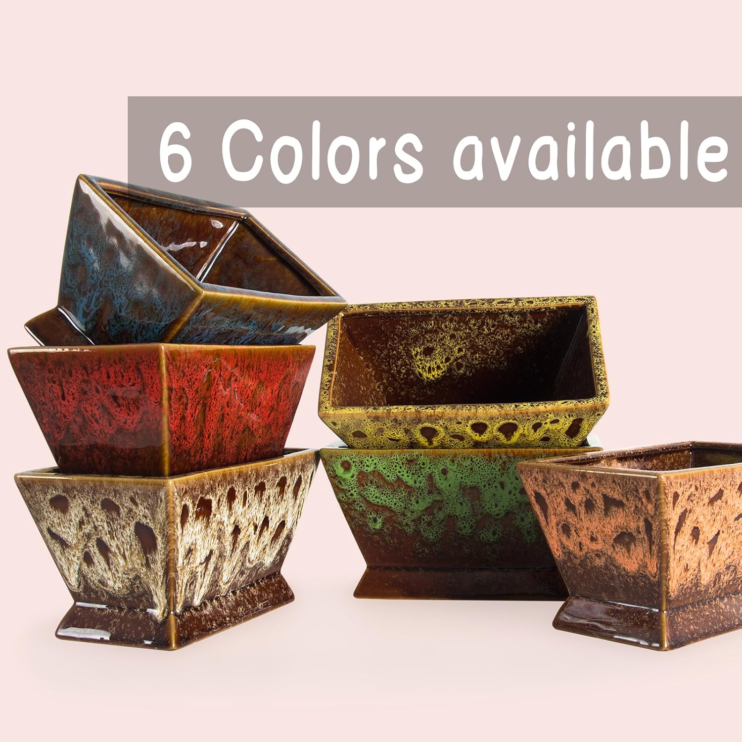 ARTKETTY Succulent Pots - 7 Inch Large Plant Pot with Drainage, Shallow Ceramic Succulent Planters for Indoor Outdoor Plants, Modern Cactus Bonsai Plant Container Decorative Home Office