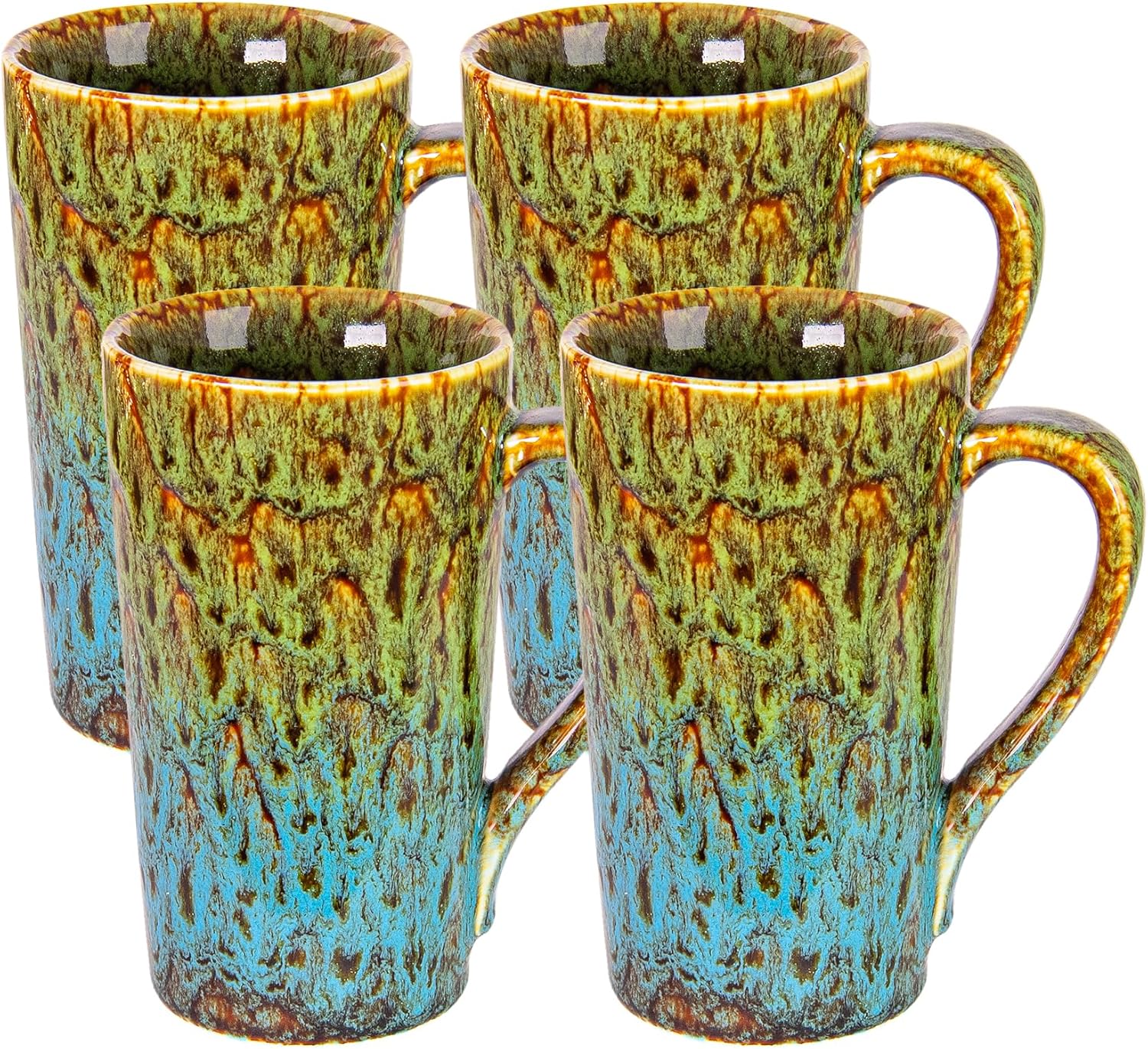 20oz Porcelain Coffee Mugs Set of 4 Large Tall Coffee Cups Green & Blue