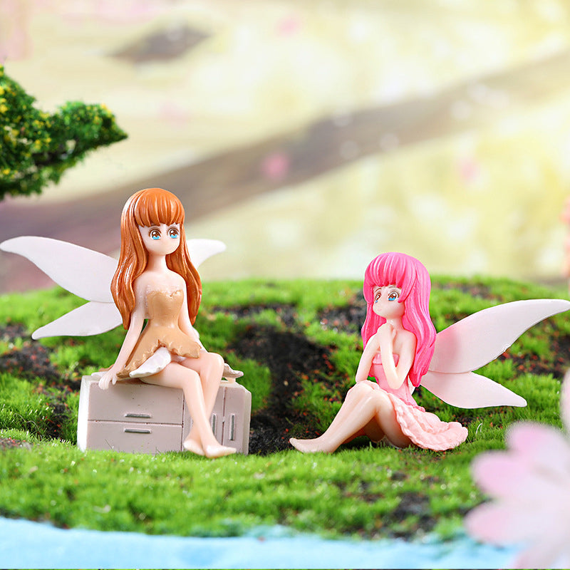 Fairy Garden Figurines Set of 4, Mini Flower Fairies with Wings, DIY Craft Ornaments for Cake, Plants & Home Decoration