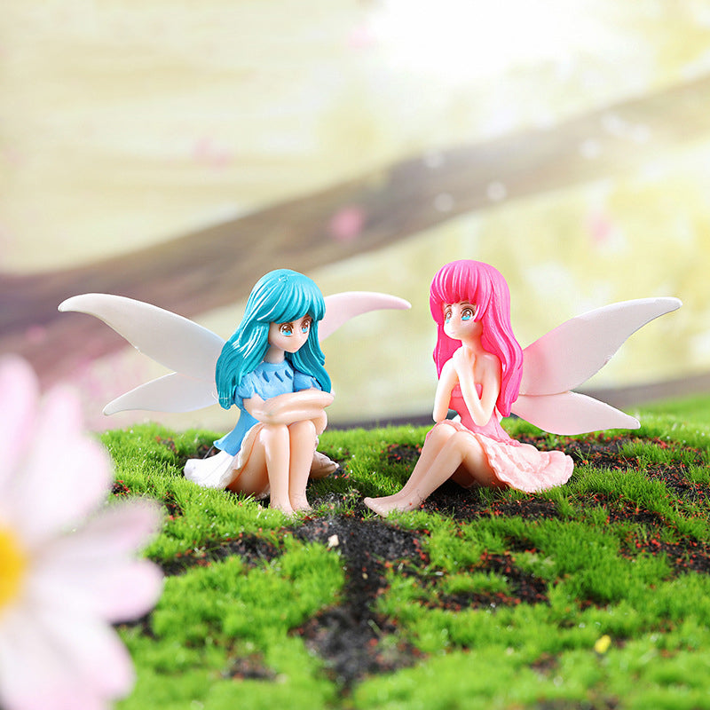 Fairy Garden Figurines Set of 4, Mini Flower Fairies with Wings, DIY Craft Ornaments for Cake, Plants & Home Decoration