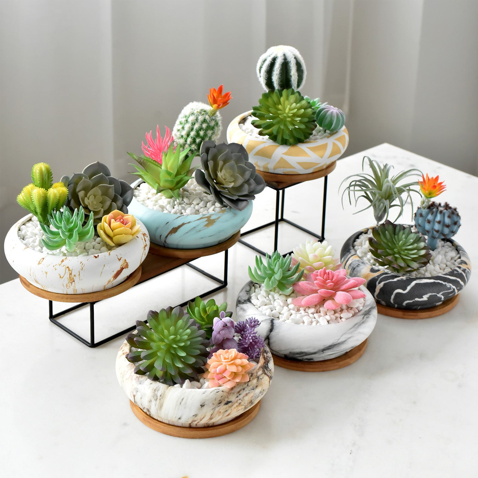 large marble plant pot indoor ARTKETTY 7.3 inch Marble Ceramic Succulent Planter Pots with Drainage