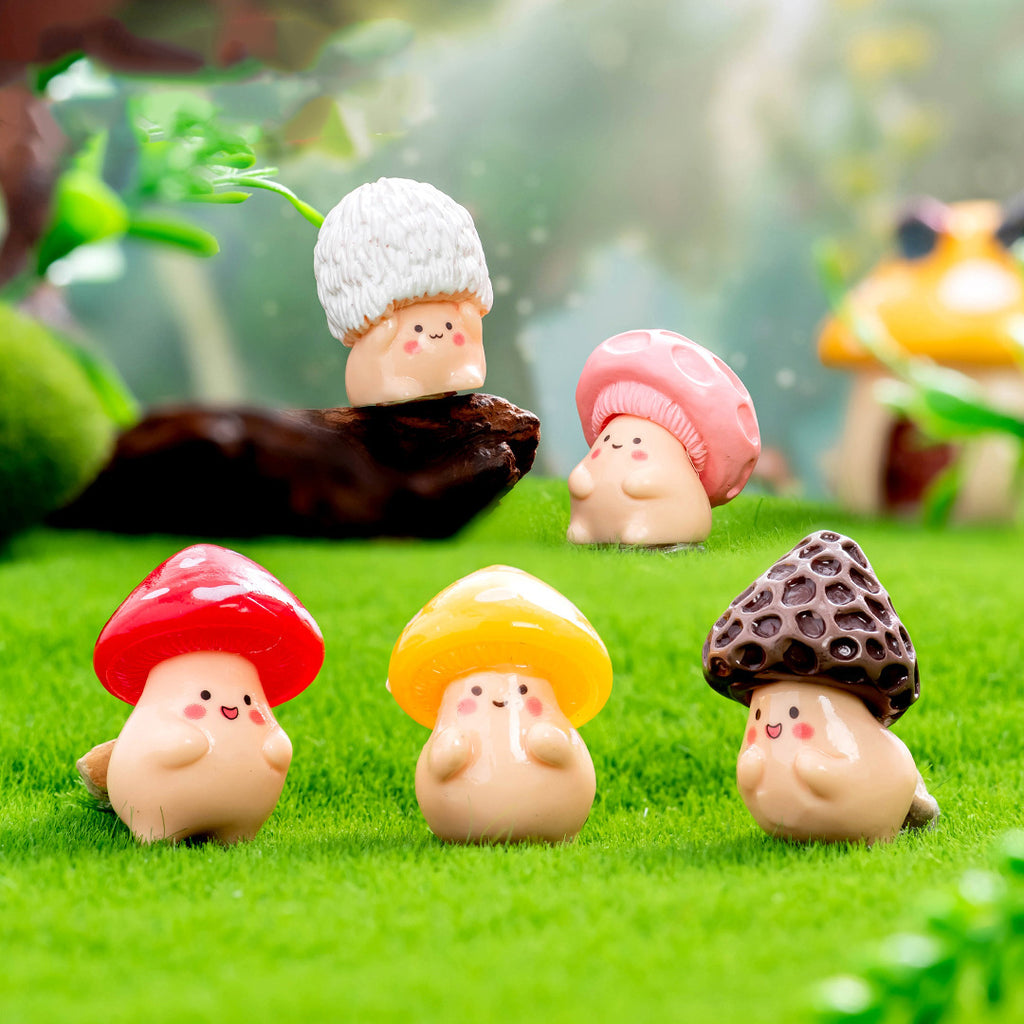 7Pcs Cute Mushroom Elf Figurines – Resin Miniature Ornaments for Fairy Garden, Terrarium, Succulent Planter & Home Decor