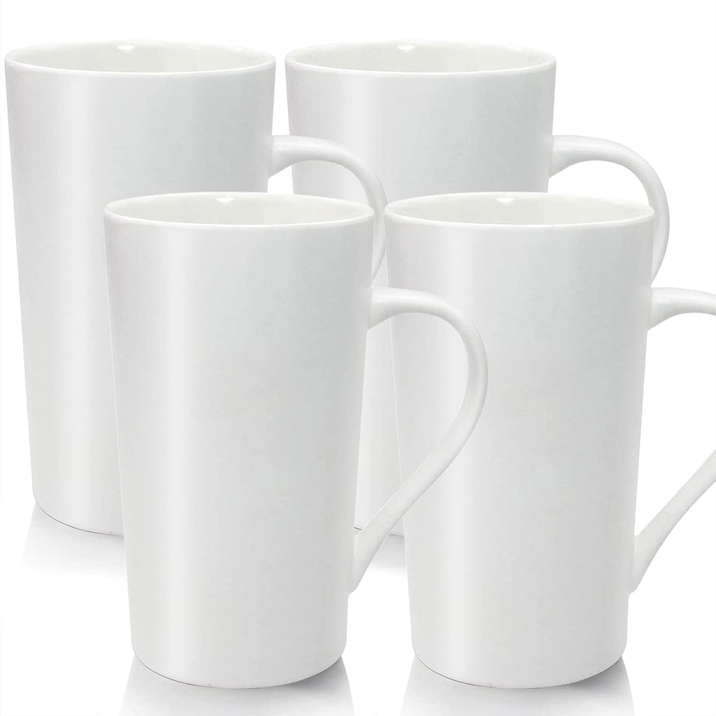 20oz Porcelain Coffee Mugs Set of 4, Large Tall Coffee Mugs with Handles, Modern Ceramic Coffee Cups for Coffee, Tea, Cocoa, Milk, Gifts for Women Men - White & Blue