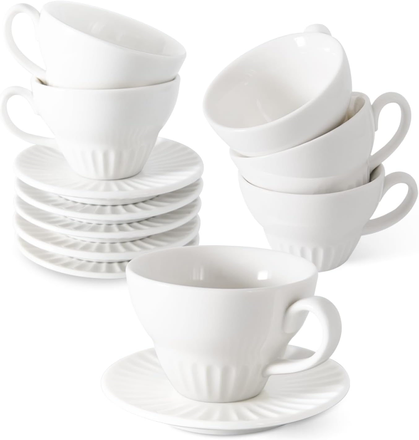 2 oz Espresso Cups Set of 6, Ceramic Cappuccino Cups with Saucers, Stackable Coffee Cup for Macchiato, Double shot, Tea, Coffee Lover Gifts, White