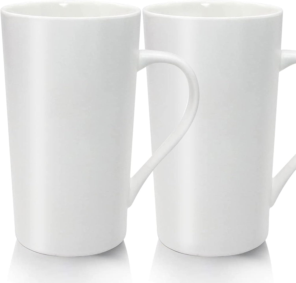 20oz Porcelain Coffee Mugs Set of 2, Large Tall Coffee Mugs with Handles, Modern Ceramic Coffee Cups for Coffee, Tea, Cocoa, Milk, Gifts for Women Men - White