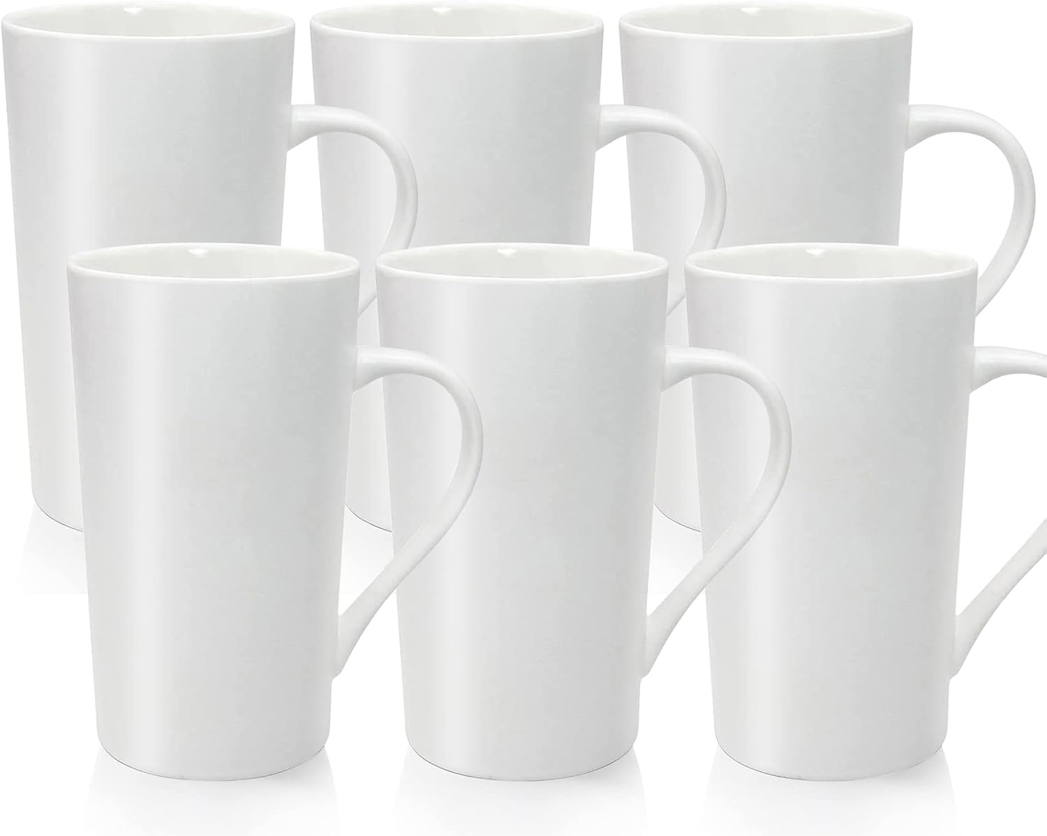 20oz Coffee Mugs Ceramic Tall Coffee Mugs with Handle Porcelain Large Latte Mugs White Drinking Cups for Tea, Coffee, Cocoa, Set of 6