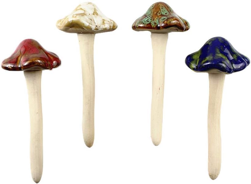 4Pcs Ceramic Mushroom Ornaments – Glazed Garden Stakes for Fairy Garden, Yard & Home Decor