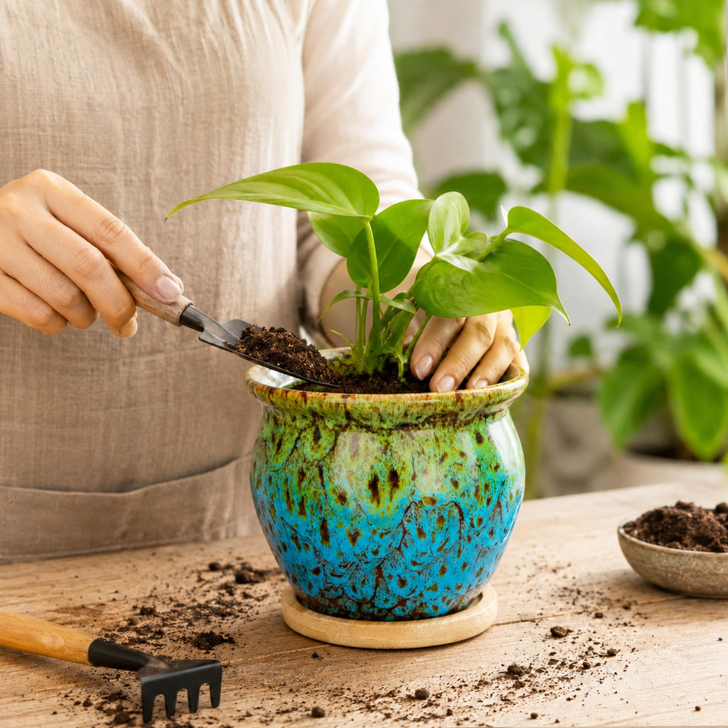 ARTKETTY 4.5 Inch Plant Pots, Small Pots for Plant Indoor, Ceramic Planter with Tray