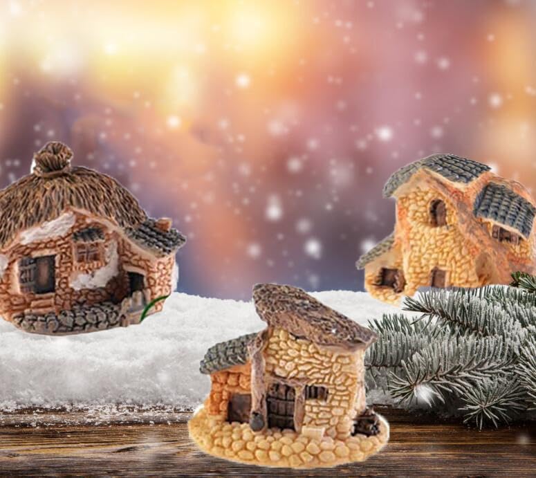 Miniature Fairy Garden Houses Resin Mini House Figurine Small Village Hut Figurine Cottage DIY Micro Landscape Garden Decor Ornament Accessories for Bonsai,Succulent Planting,Terrarium,Flower Pot