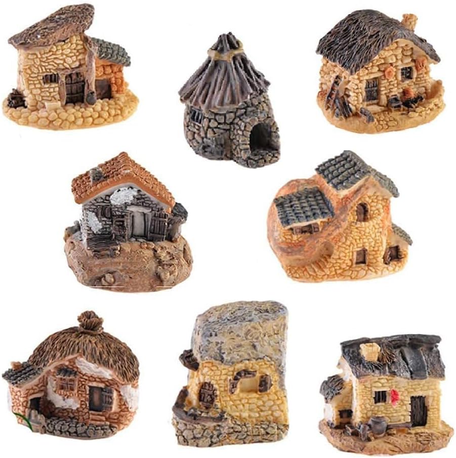 Miniature Fairy Garden Houses Resin Mini House Figurine Small Village Hut Figurine Cottage DIY Micro Landscape Garden Decor Ornament Accessories for Bonsai,Succulent Planting,Terrarium,Flower Pot