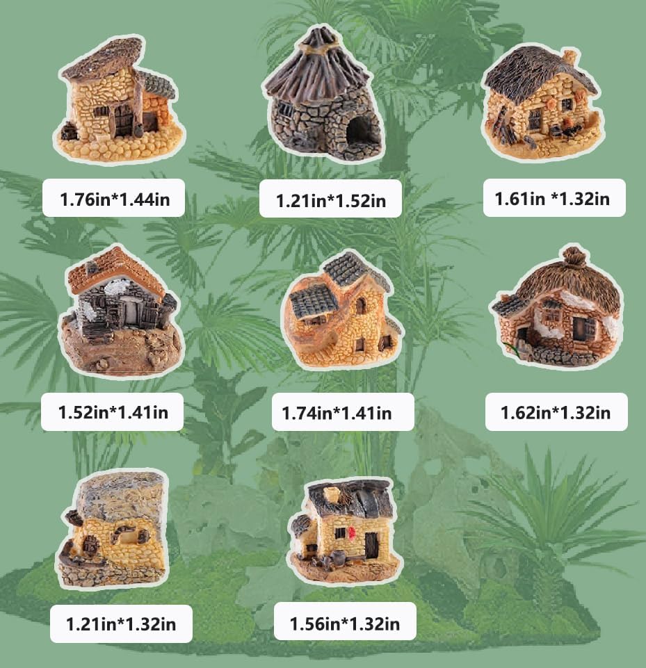 Miniature Fairy Garden Houses Resin Mini House Figurine Small Village Hut Figurine Cottage DIY Micro Landscape Garden Decor Ornament Accessories for Bonsai,Succulent Planting,Terrarium,Flower Pot