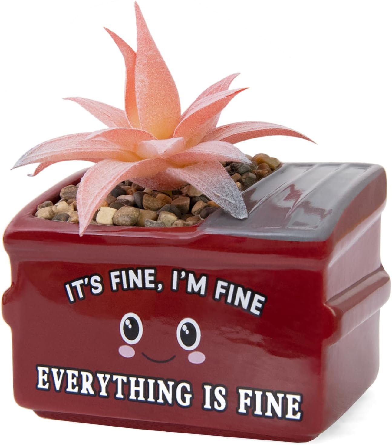 Dumpster Fire Fake Plants in Ceramic Succulent Pots Desk Decor, Emotional Support Positive Thinking Office Desk Accessories, Motivational Gifts for Women, Men, Coworkers