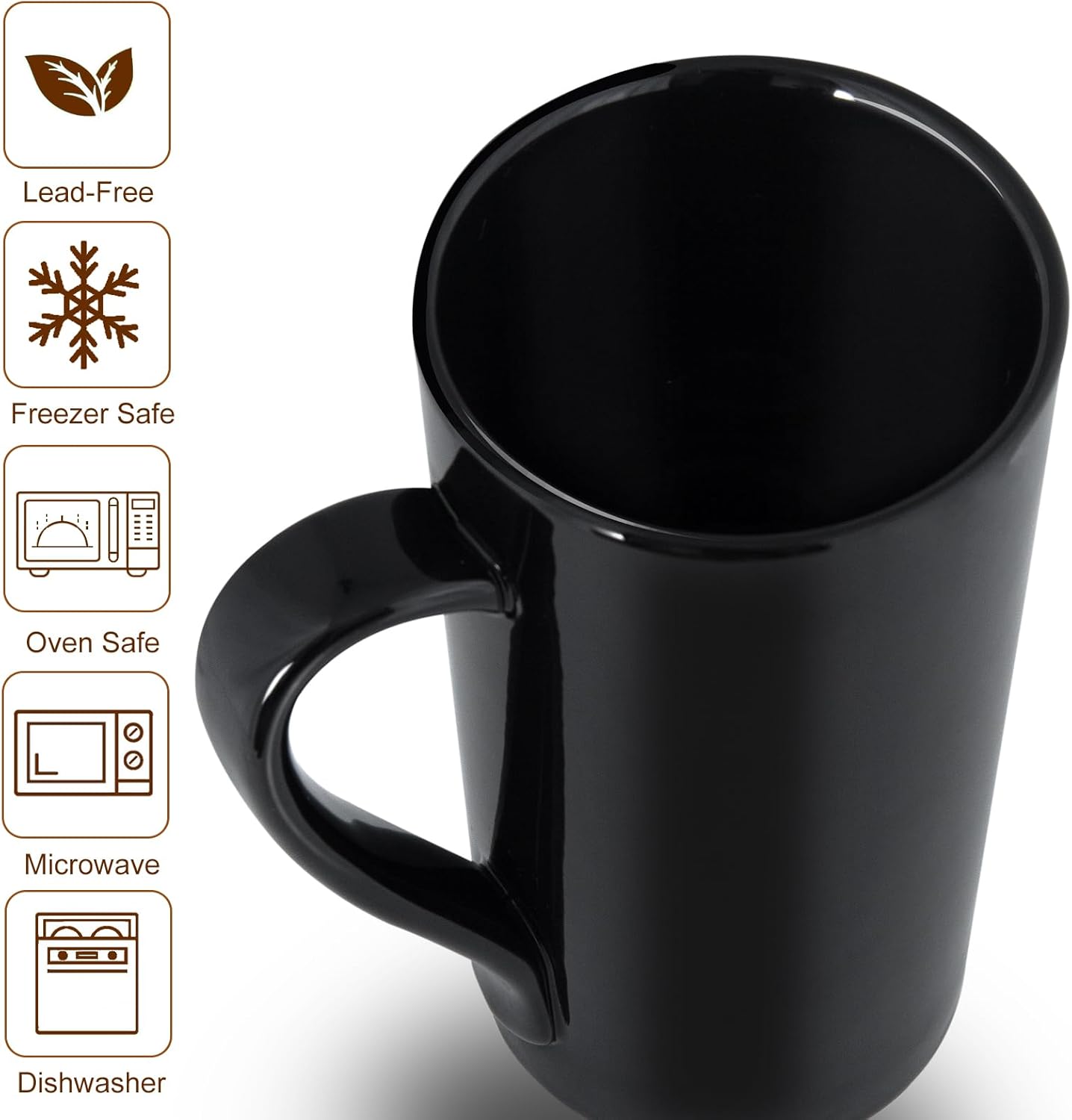 20oz Porcelain Coffee Mugs Set of 2, Large Tall Coffee Mugs with Handles, Modern Ceramic Coffee Cups for Coffee, Tea, Cocoa, Milk, Gifts for Women Men - Black
