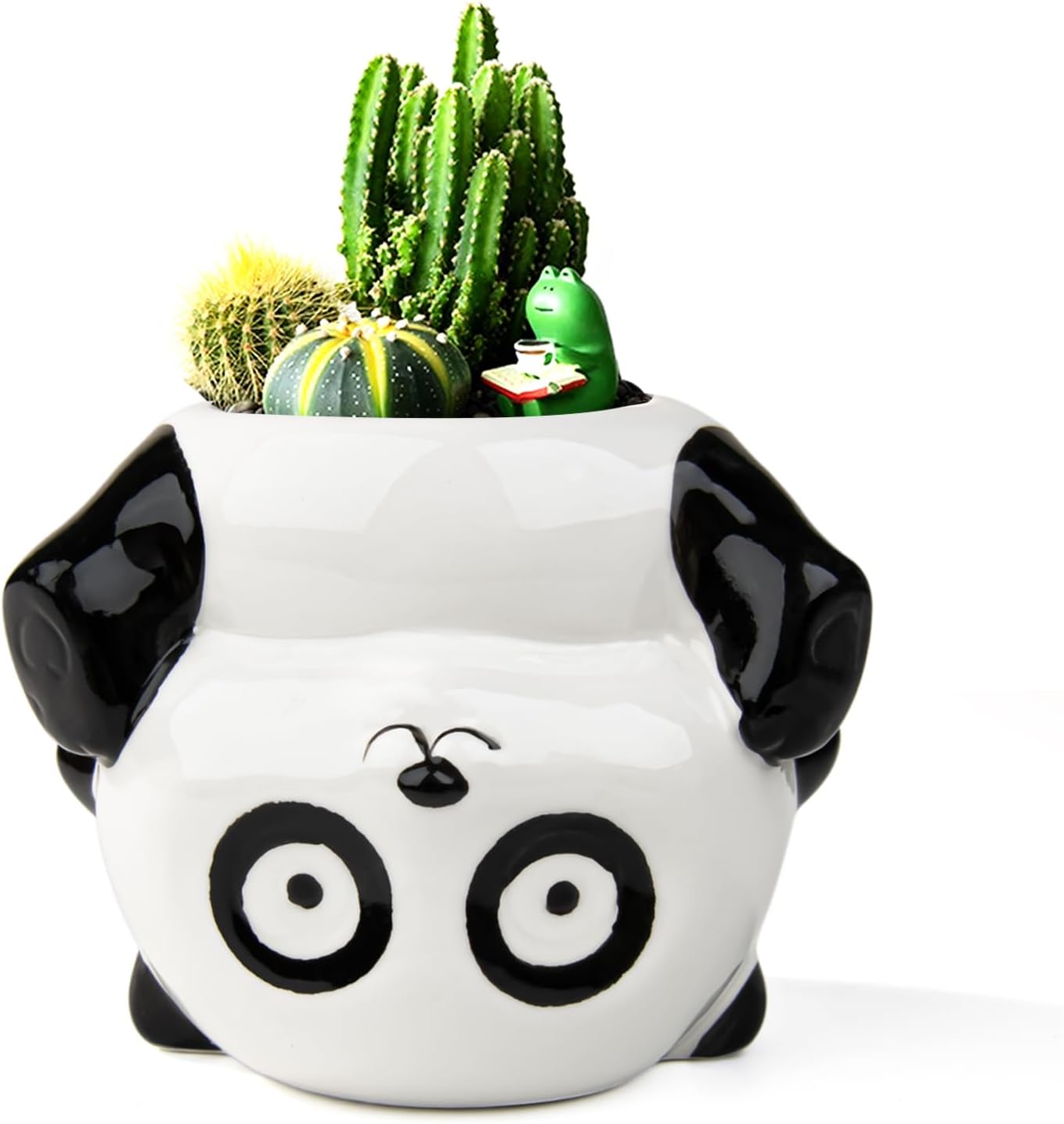 Cute Animal Ceramics Planter Succulent Pot with Drainage, 4.4 Inch Plant Pot for Indoor Mini Plants Flower Cactus, Home and Garden Decor Fun Panda Gifts