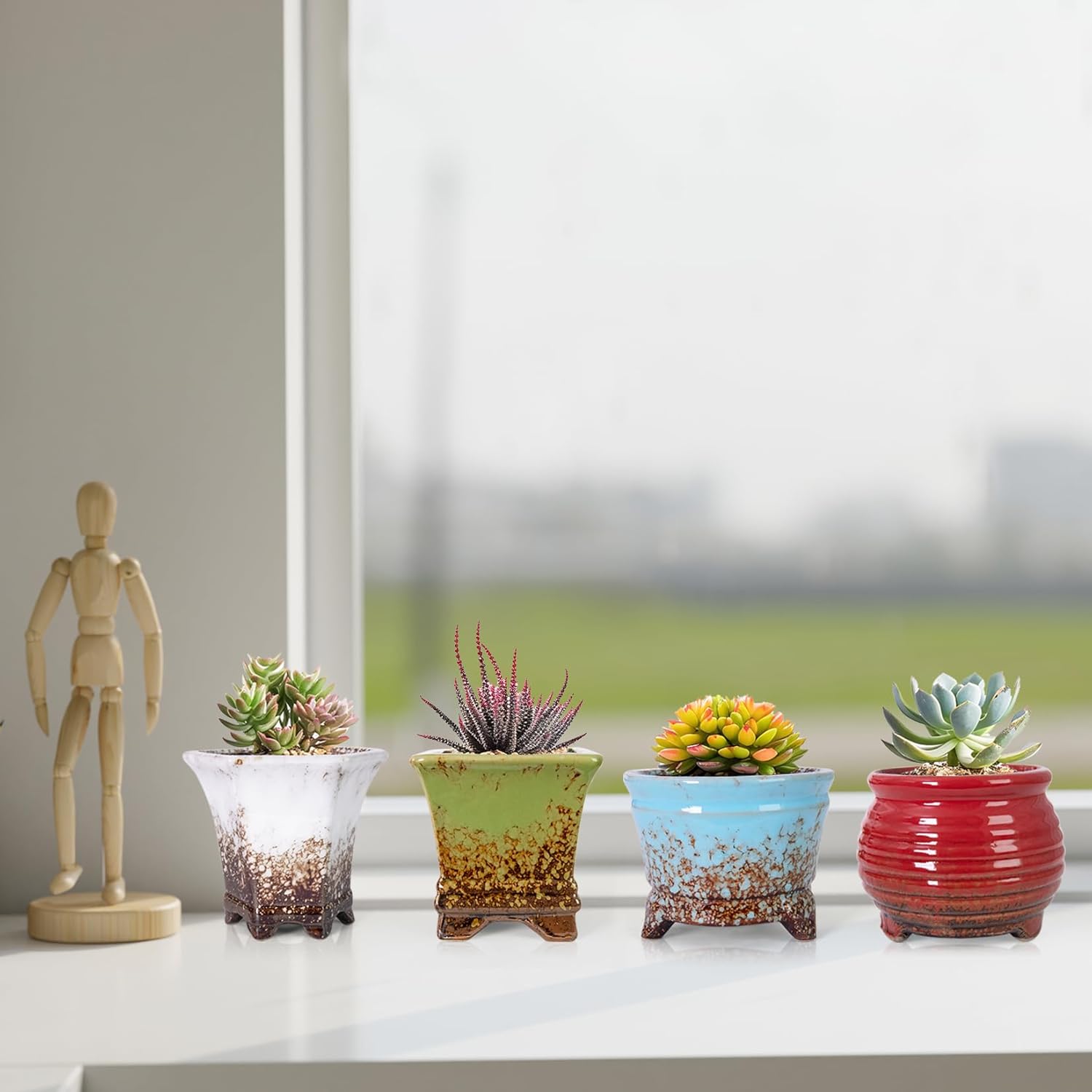 ARTKETTY Succulent Pots - Small Succulent Plant Pot with Drainage Pack of 6, Ceramic Cactus Planter Pots for Indoor Unique Flower Planter Container for Home Office Decor