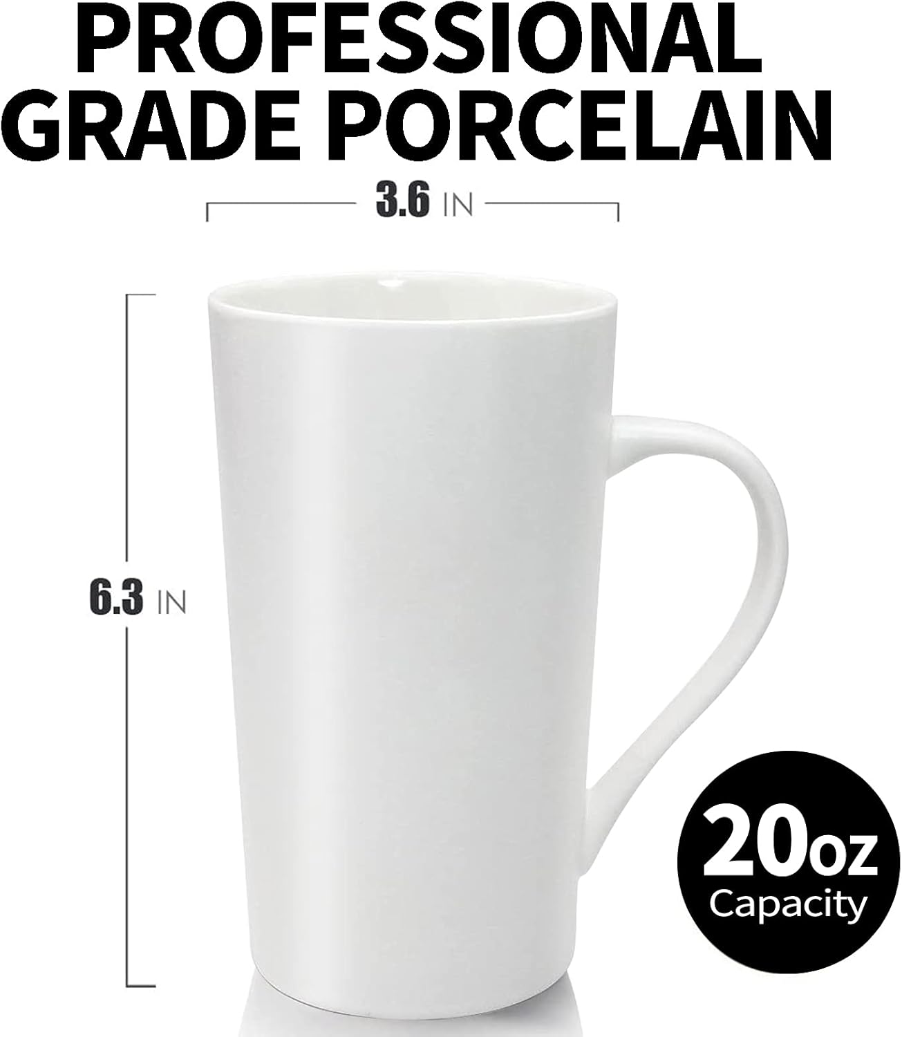 20oz Porcelain Coffee Mugs Set of 2, Large Tall Coffee Mugs with Handles, Modern Ceramic Coffee Cups for Coffee, Tea, Cocoa, Milk, Gifts for Women Men - White