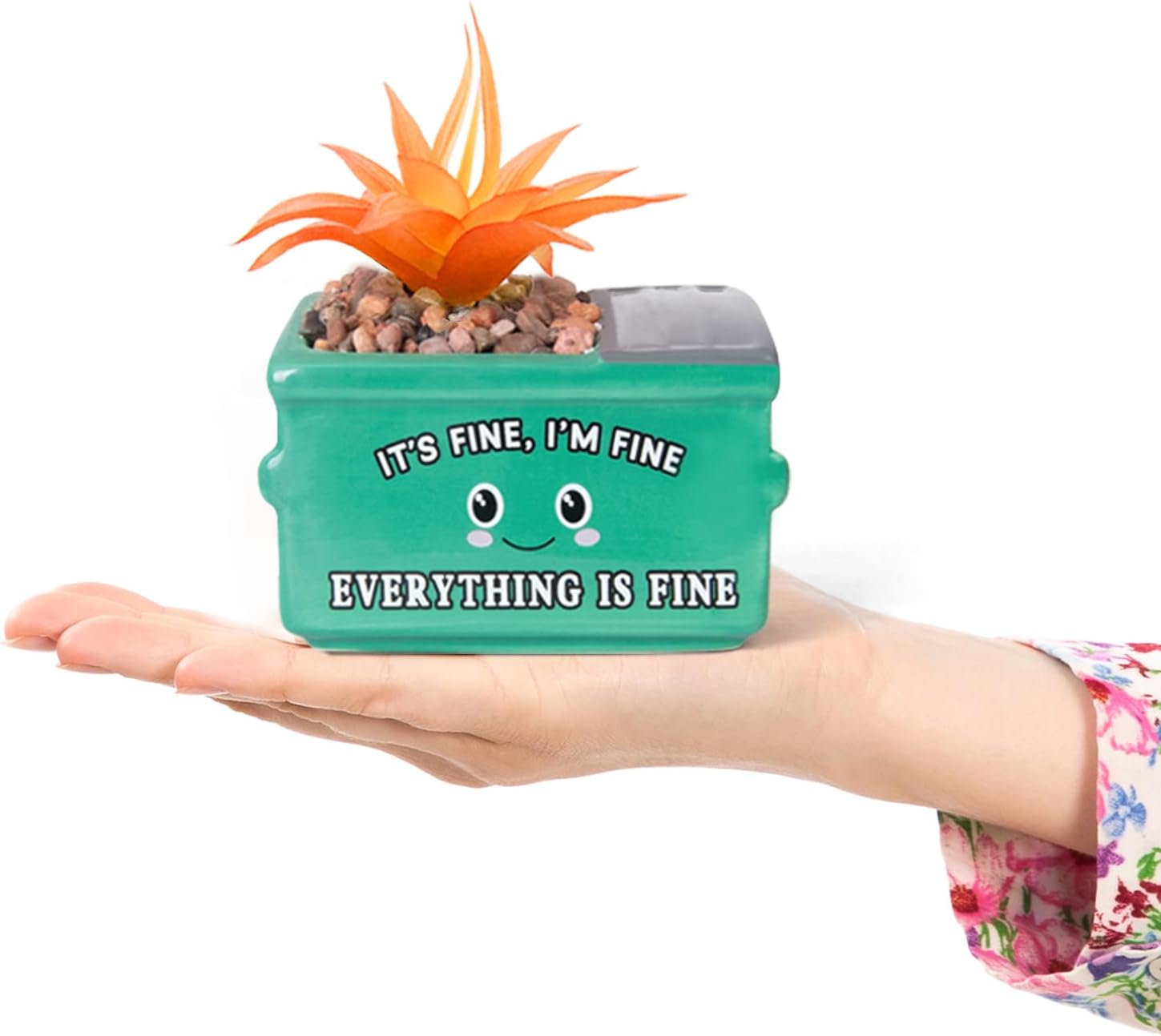 Dumpster Fire Fake Plants in Ceramic Succulent Pots Desk Decor, Emotional Support Positive Thinking Office Desk Accessories, Motivational Gifts for Women, Men, Coworkers