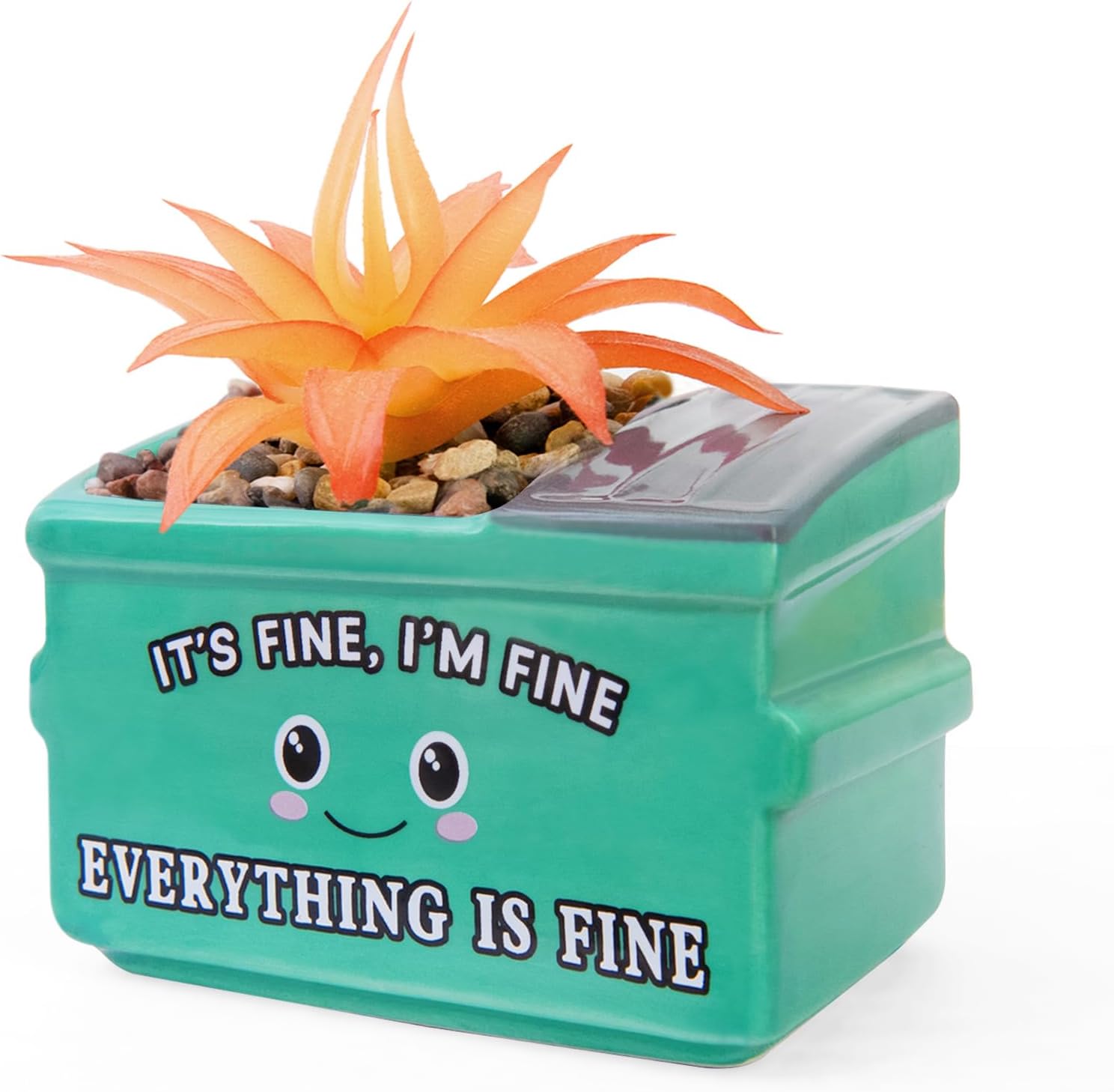 Dumpster Fire Fake Plants in Ceramic Succulent Pots Desk Decor, Emotional Support Positive Thinking Office Desk Accessories, Motivational Gifts for Women, Men, Coworkers