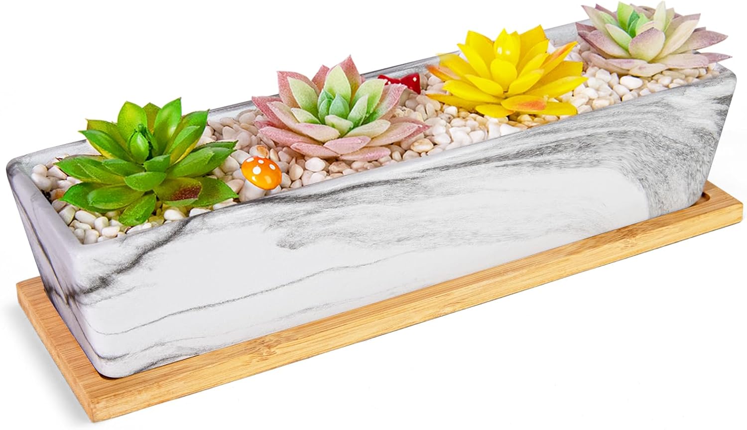 Succulent Pots - 12.1 Inch Large Succulent Pots with Drainage Tray, Window Sill Planter, Long Rectangle Ceramic Pots for Indoor Cactus/Succulent Plants Shallow Bonsai Window Box for Home Garden Decor