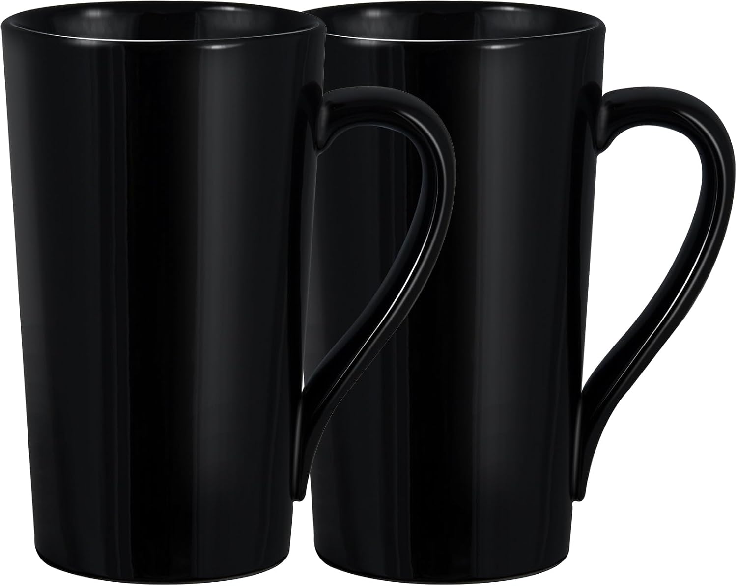 20oz Porcelain Coffee Mugs Set of 2, Large Tall Coffee Mugs with Handles, Modern Ceramic Coffee Cups for Coffee, Tea, Cocoa, Milk, Gifts for Women Men - Black