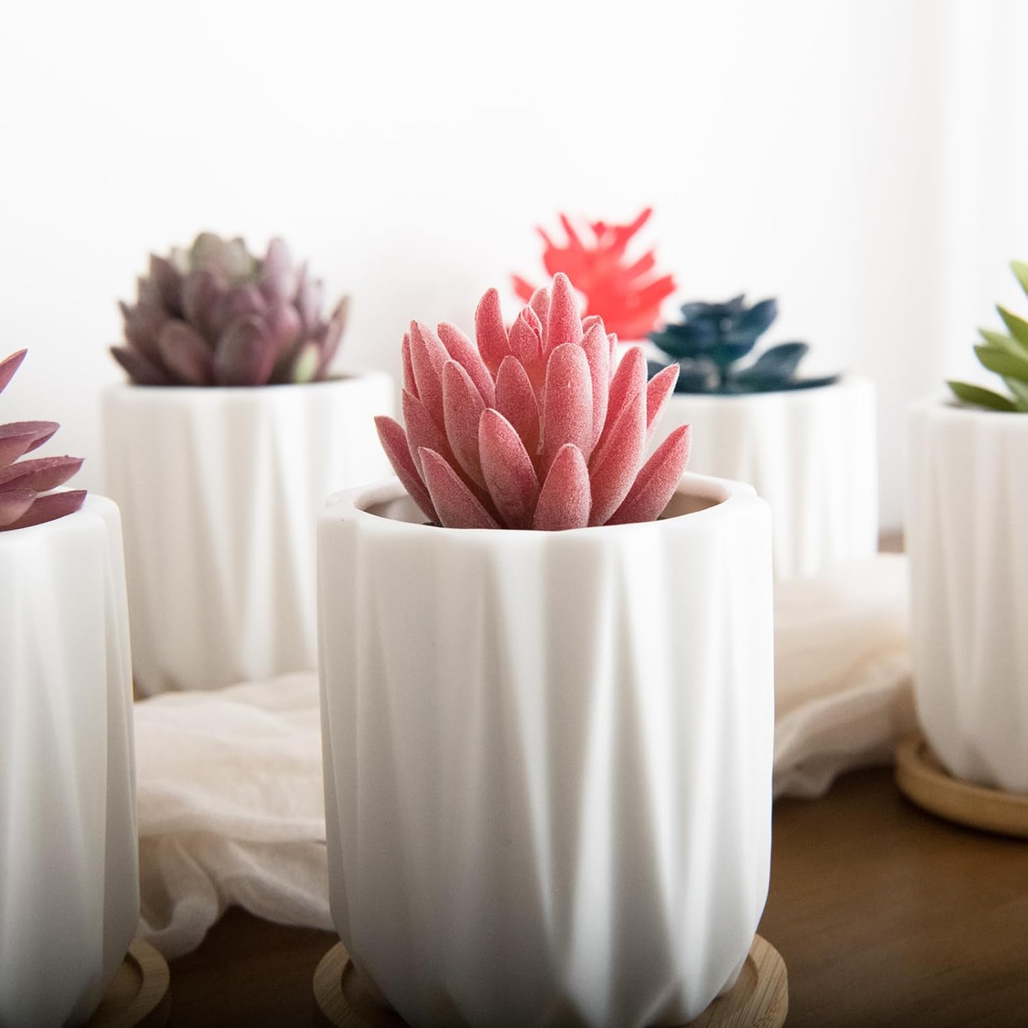 ARTKETTY Succulent Pots - 4 Inch Small Plant Pots with Drainage Trays Set of 6, Ceramic Pots for Indoor Plants White Cactus Flower Planter Container Decorative Garden Home