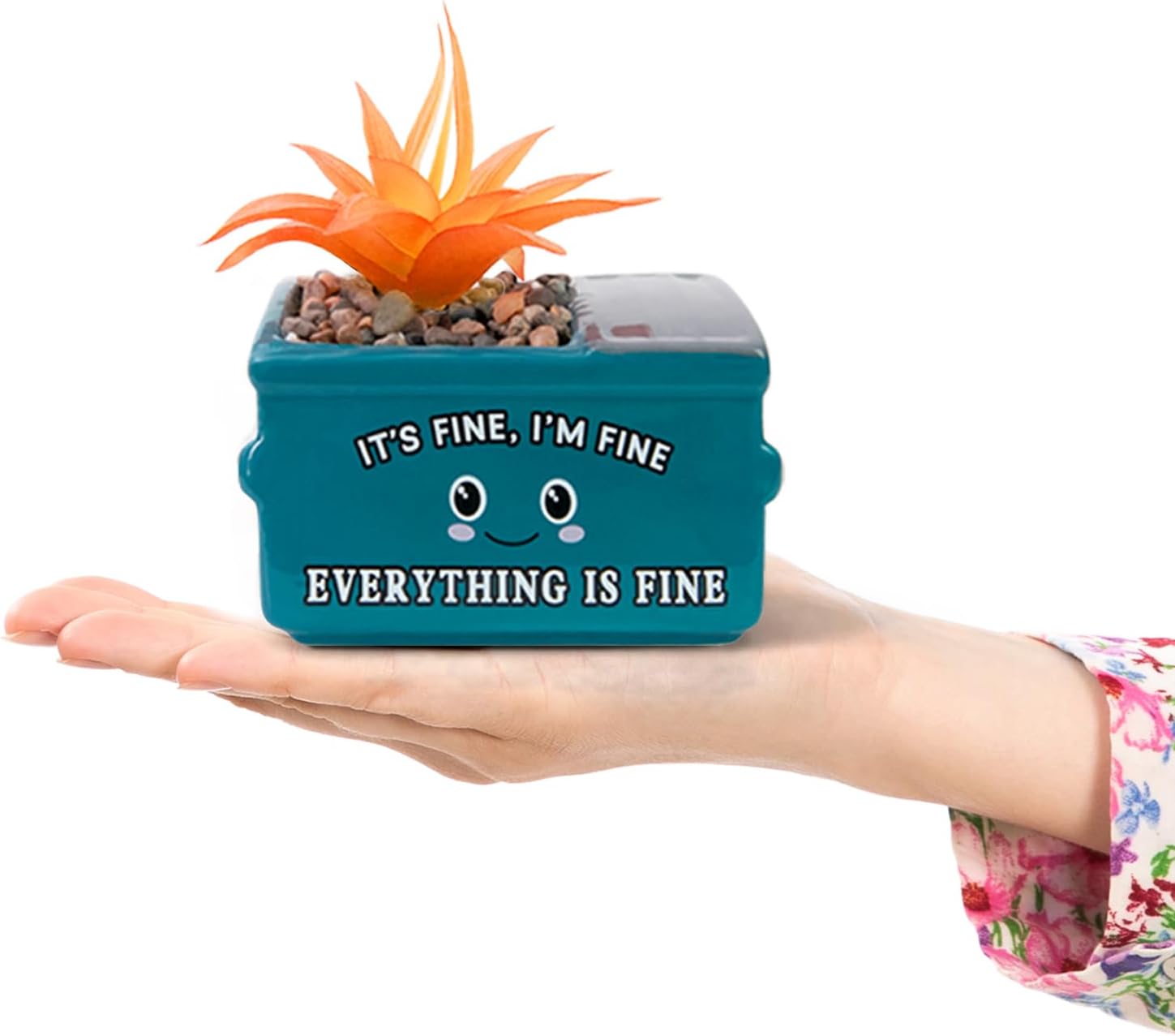 Dumpster Fire Fake Plants in Ceramic Succulent Pots Desk Decor, Emotional Support Positive Thinking Office Desk Accessories, Motivational Gifts for Women, Men, Coworkers