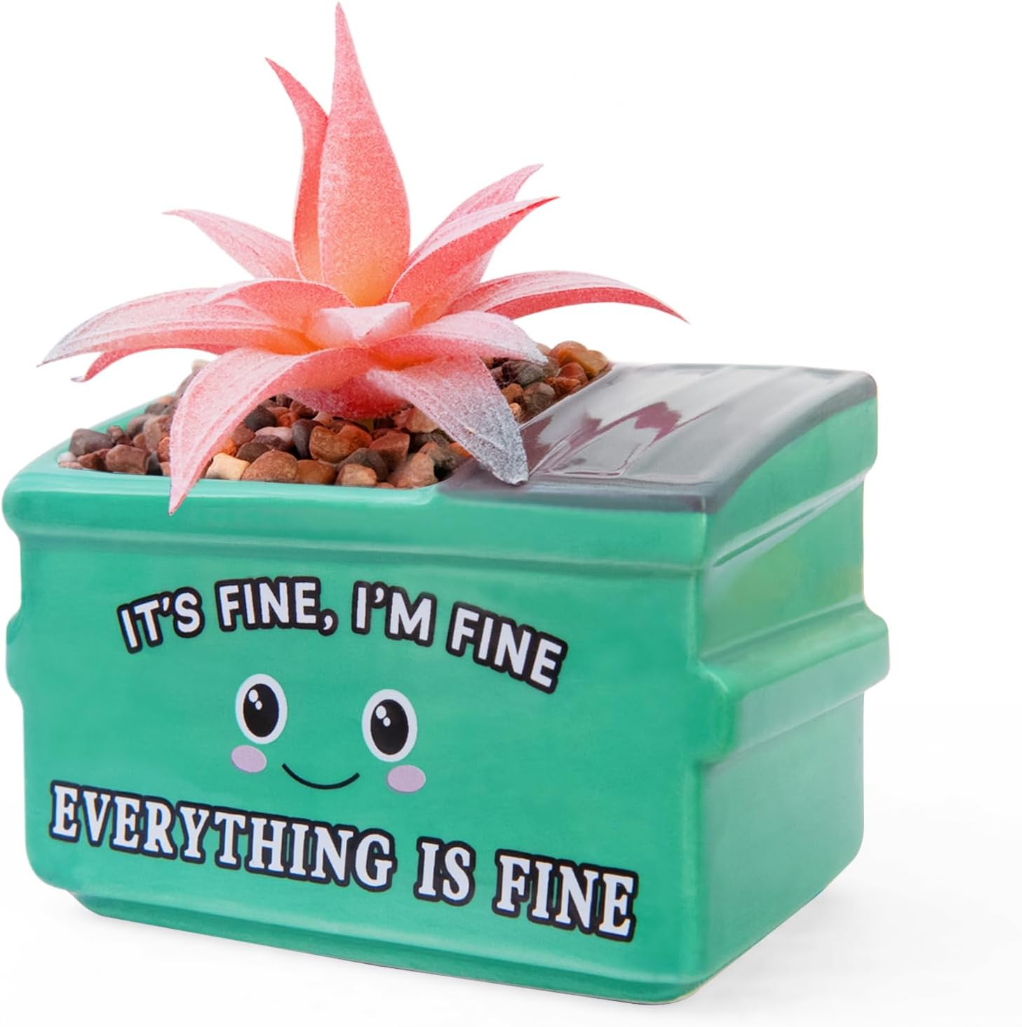 Dumpster Fire Fake Plants in Ceramic Succulent Pots Desk Decor, Emotional Support Positive Thinking Office Desk Accessories, Motivational Gifts for Women, Men, Coworkers