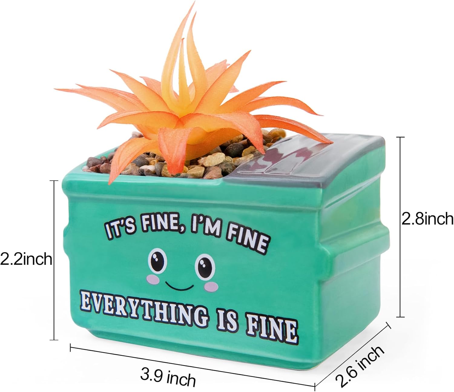 Dumpster Fire Fake Plants in Ceramic Succulent Pots Desk Decor, Emotional Support Positive Thinking Office Desk Accessories, Motivational Gifts for Women, Men, Coworkers