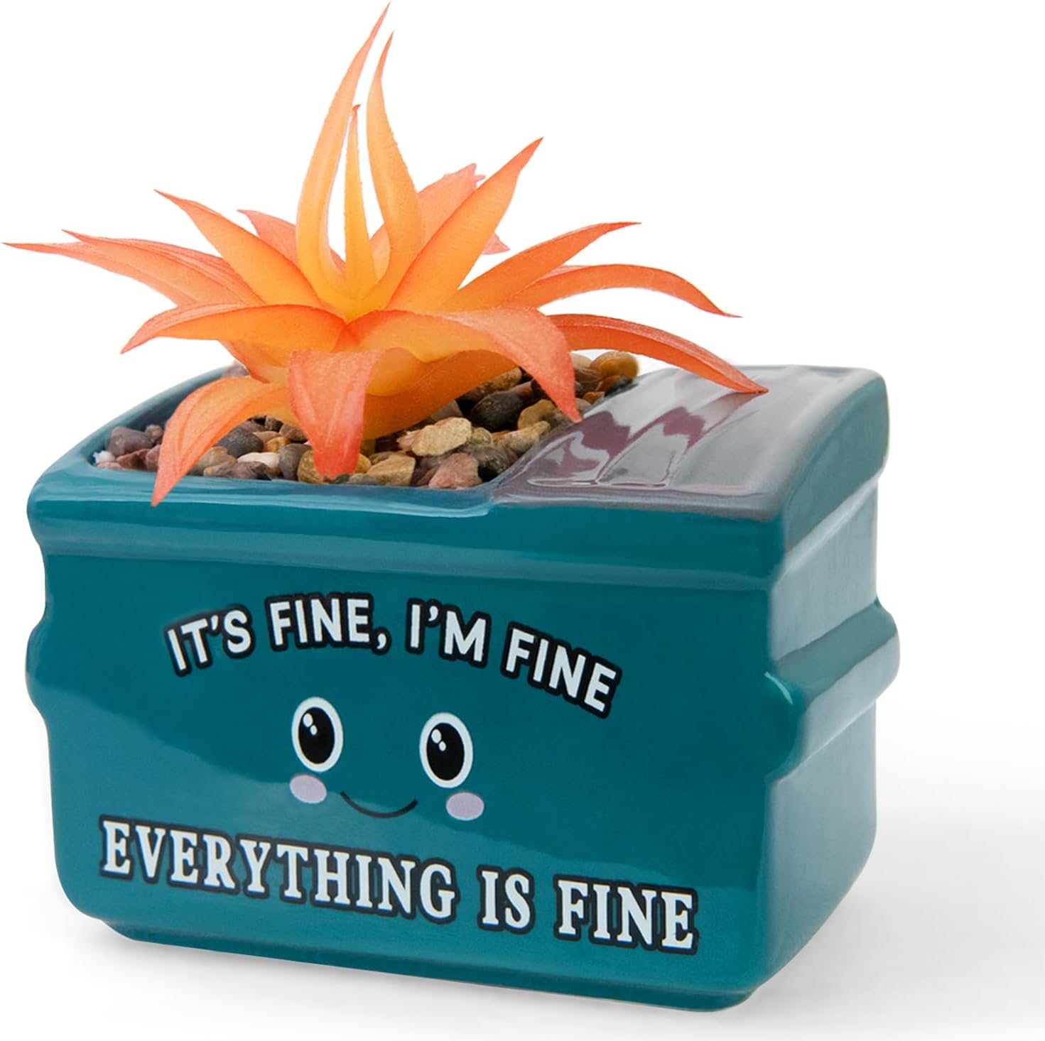 Dumpster Fire Fake Plants in Ceramic Succulent Pots Desk Decor, Emotional Support Positive Thinking Office Desk Accessories, Motivational Gifts for Women, Men, Coworkers