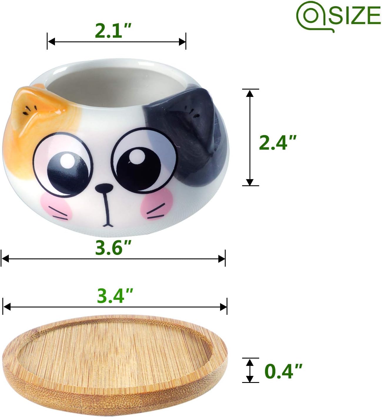 Succulent Pots with Drainage 3.6 Inch Mini Cat Pots for Plants Tiny Animal Planter Small Ceramic Air Plant Flower Pots Cactus Faux Planters Containers with Bamboo Tray