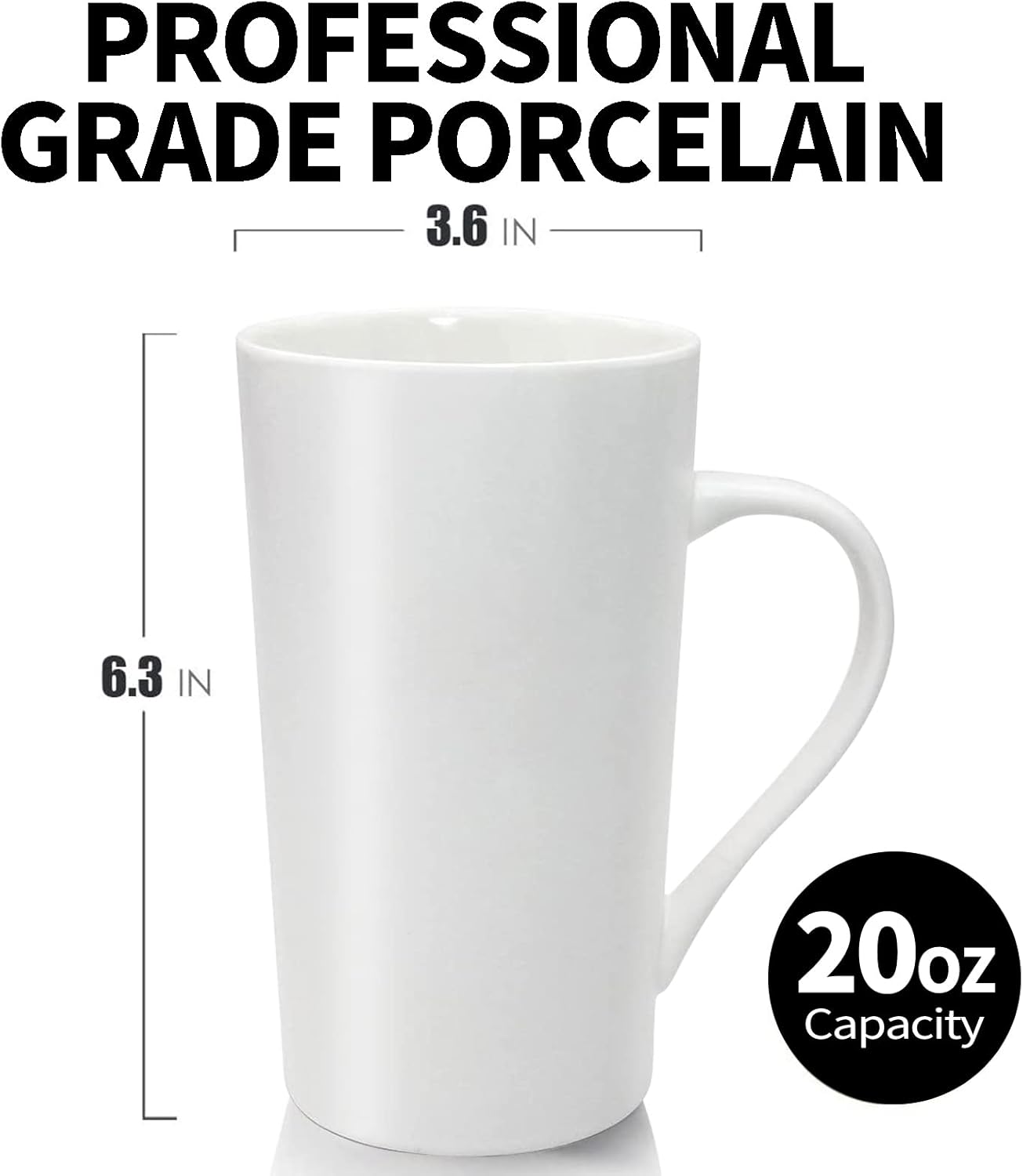 20oz Coffee Mugs Ceramic Tall Coffee Mugs with Handle Porcelain Large Latte Mugs White Drinking Cups for Tea, Coffee, Cocoa, Set of 6