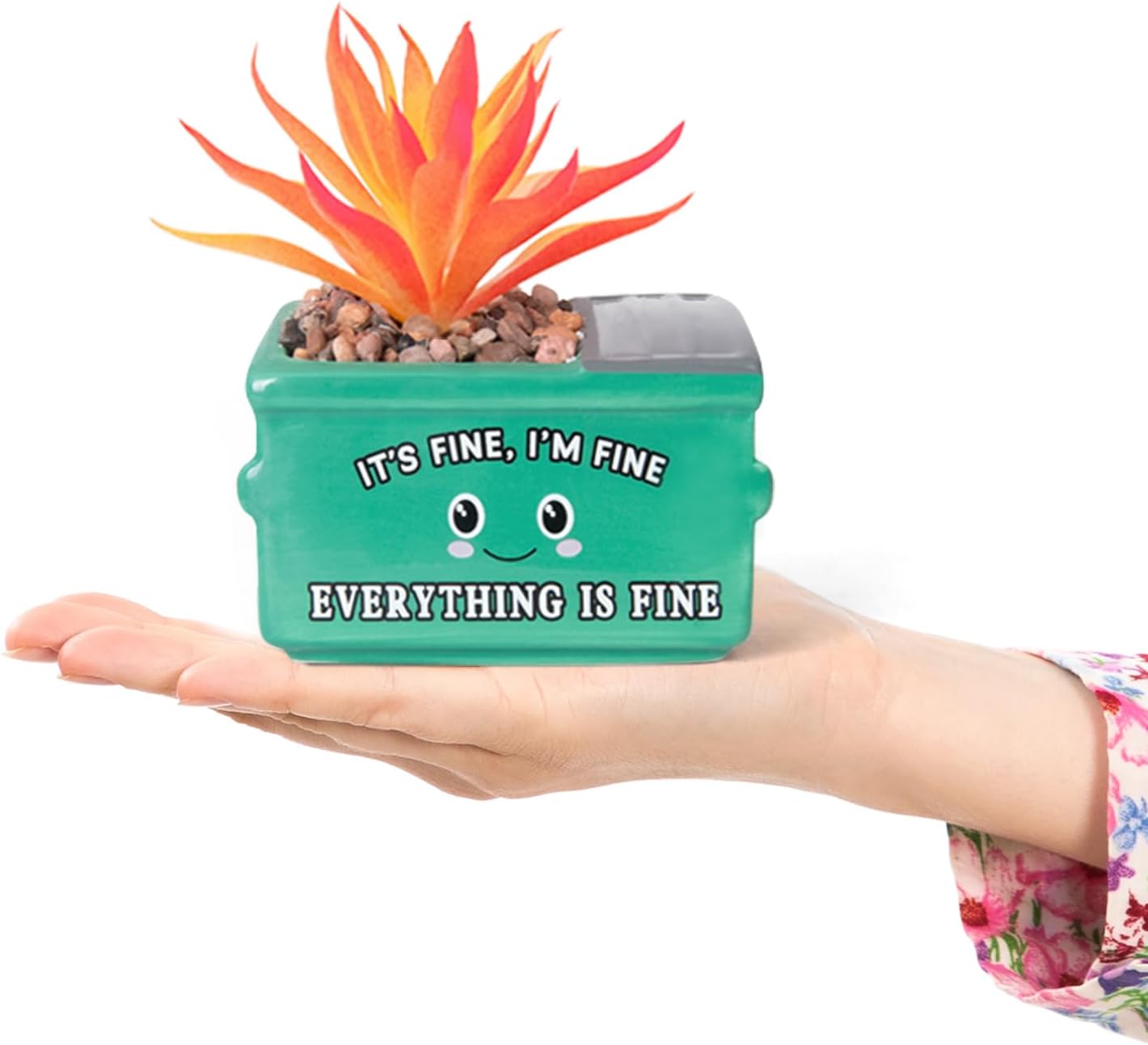 Emotional Support Dumpster Fire Desk Decor, Fake Plants in Ceramic Succulent Pots, Motivational Positive Thinking Office Desk Accessories, Funny Gifts for Women, Men, Coworkers