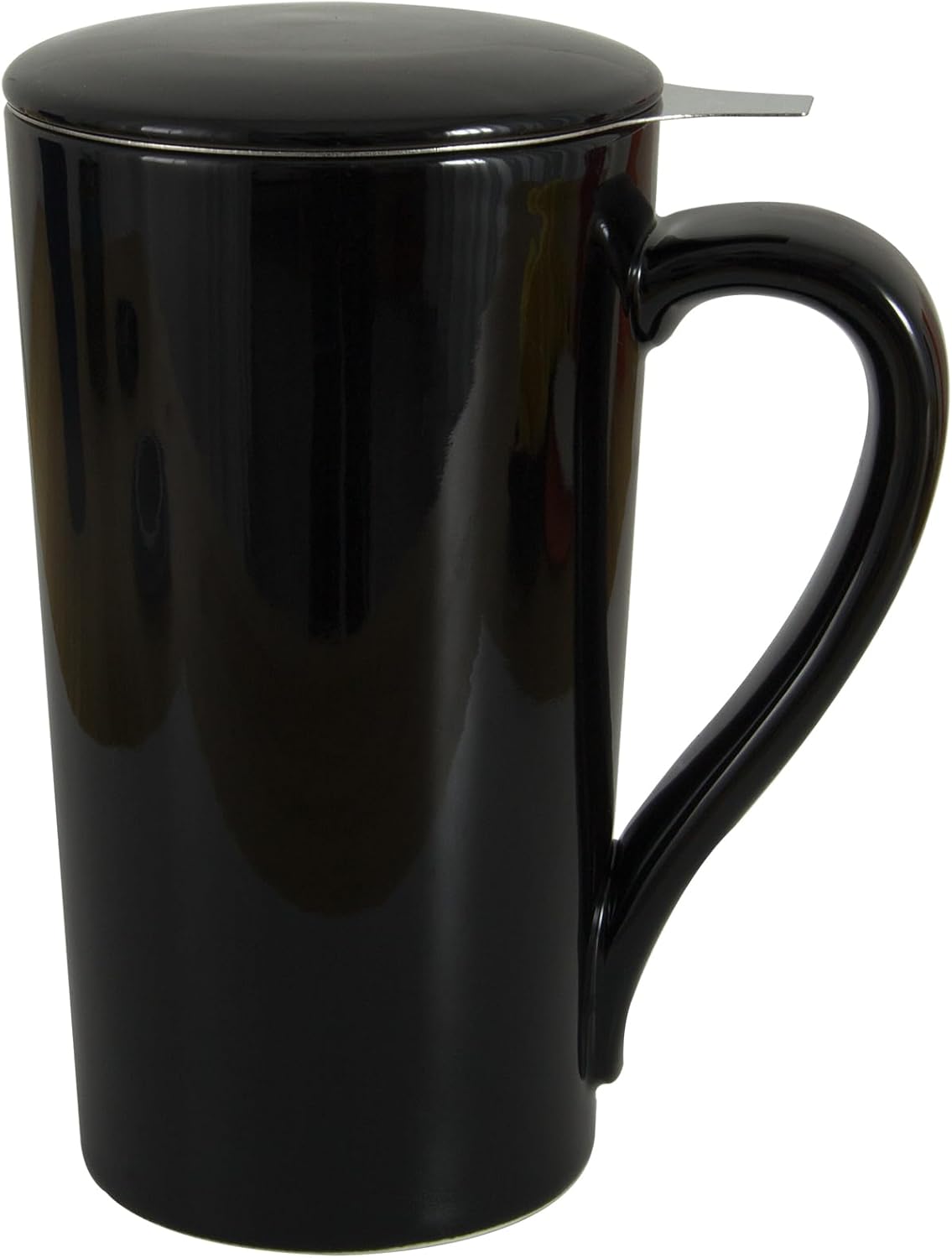 Tea Cup with Infuser and Lid, 20oz Mug with Handle for Steeping Loose Leaf Tea, Dishwasher and Microwave Safe, Ceramic Strainer Cup Gifts for tea Lovers, Black