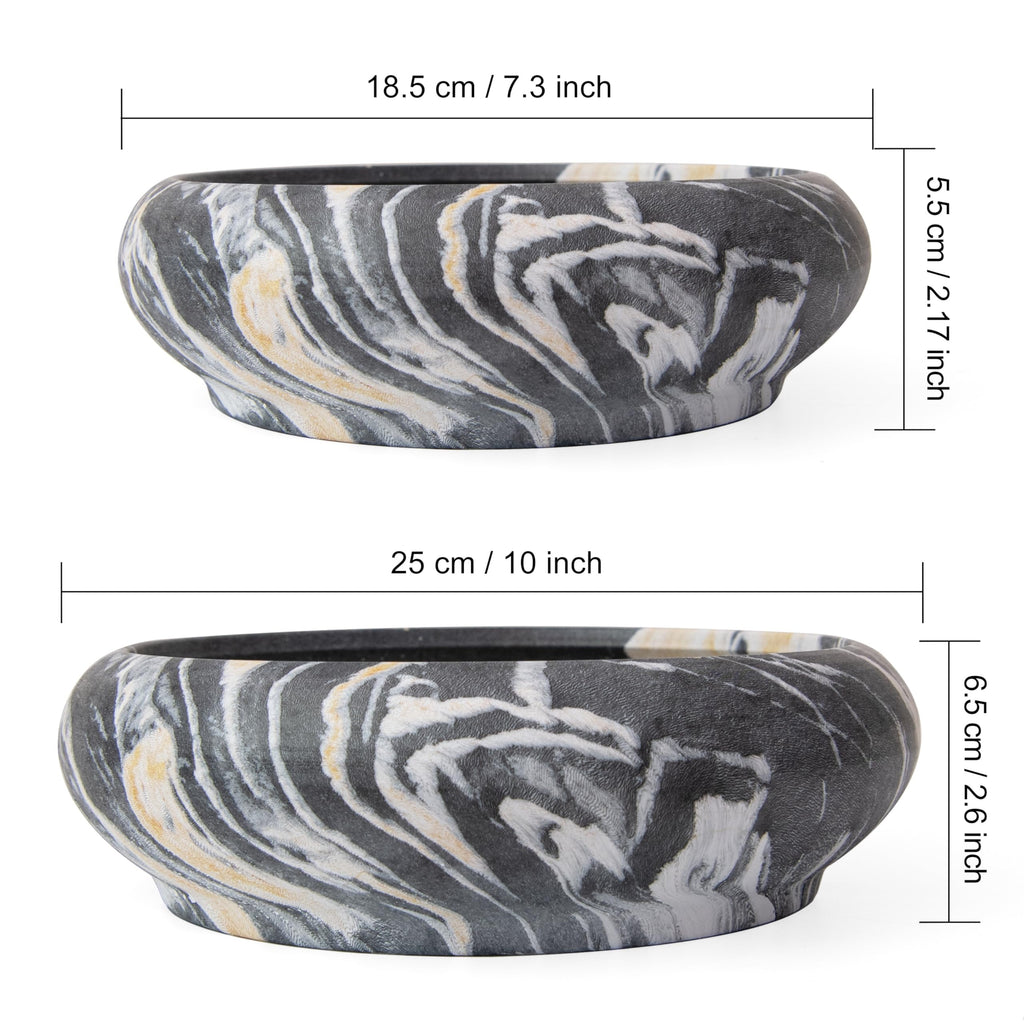 ARTKETTY Succulent Pots- 7.3/10 Inch Large Plant Pots Set of 2 | Shallow Bonsai Pots with Drainage Tray, Ceramic Planters for Indoor Cactus Marble Flower Plant Container Bowl