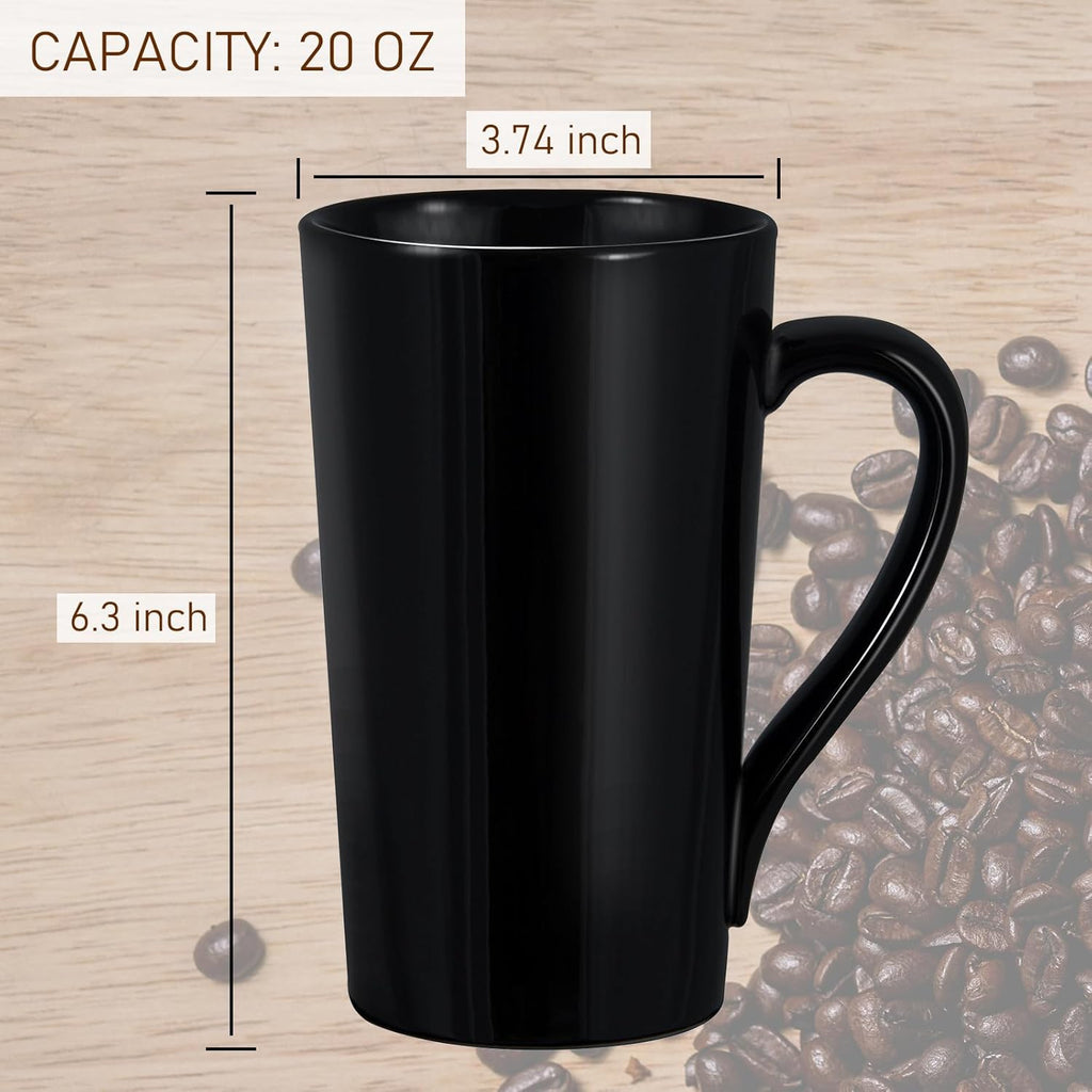 20oz Porcelain Coffee Mugs Set of 2, Large Tall Coffee Mugs with Handles, Modern Ceramic Coffee Cups for Coffee, Tea, Cocoa, Milk, Gifts for Women Men - Black