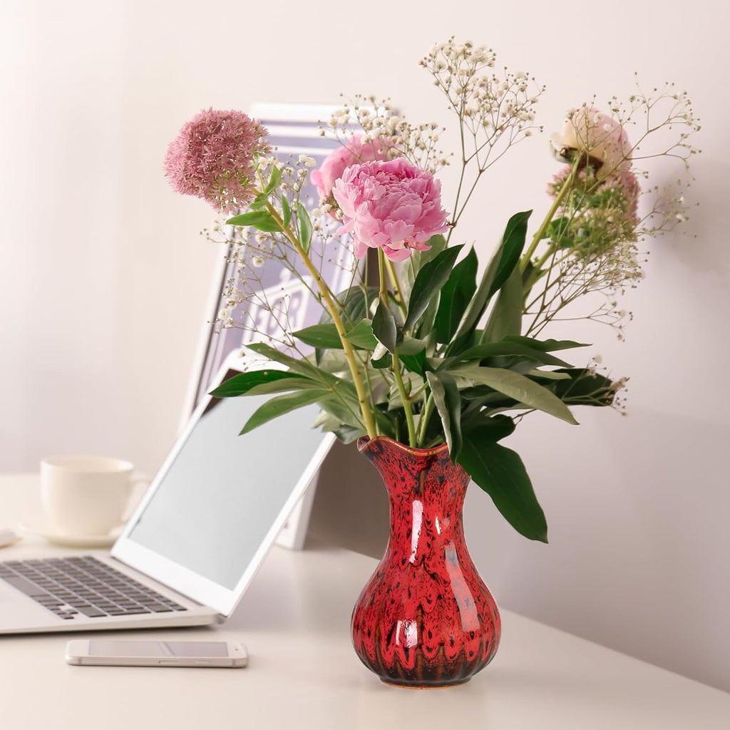 Ceramic Vase, Modern Small Vases for Home Decor, Elegant Flower Vase Centerpiece for Tables, Office Desk, Room Decor, Fit for Housewarming, Wedding, Birthday (Red)