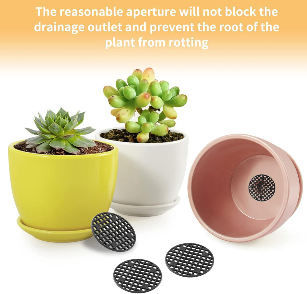 100pcs Plant Pot Mesh Hole Cover Bonsai Drainage Mesh Insert, Flower Pot Hole Mesh Pad Bottom Grid Mat, Round Mesh Screen Pot Bottom Gasket for Garden Prevent Soil Loss (1.8" / 45mm, Black)