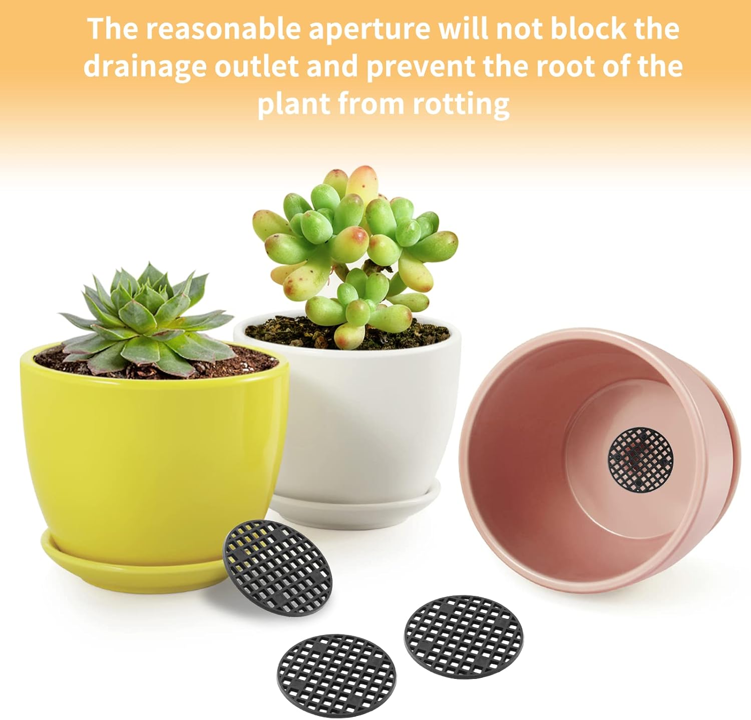 100pcs Plant Pot Mesh Hole Cover Bonsai Drainage Mesh Insert, Flower Pot Hole Mesh Pad Bottom Grid Mat, Round Mesh Screen Pot Bottom Gasket for Garden Prevent Soil Loss (1.8" / 45mm, Black)