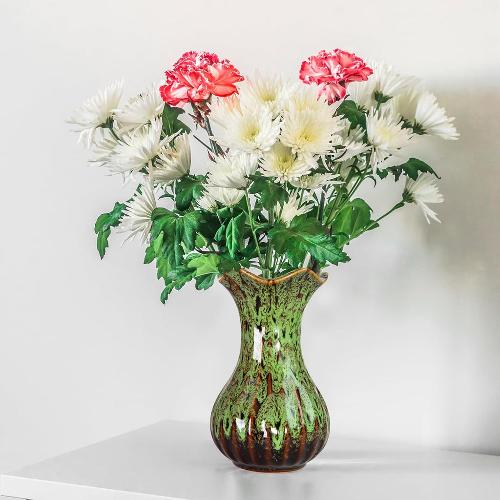 Ceramic Vase, Modern Small Vases for Home Decor, Elegant Flower Vase Centerpiece for Tables, Office Desk, Room Decor, Fit for Housewarming, Wedding, Birthday (Green)