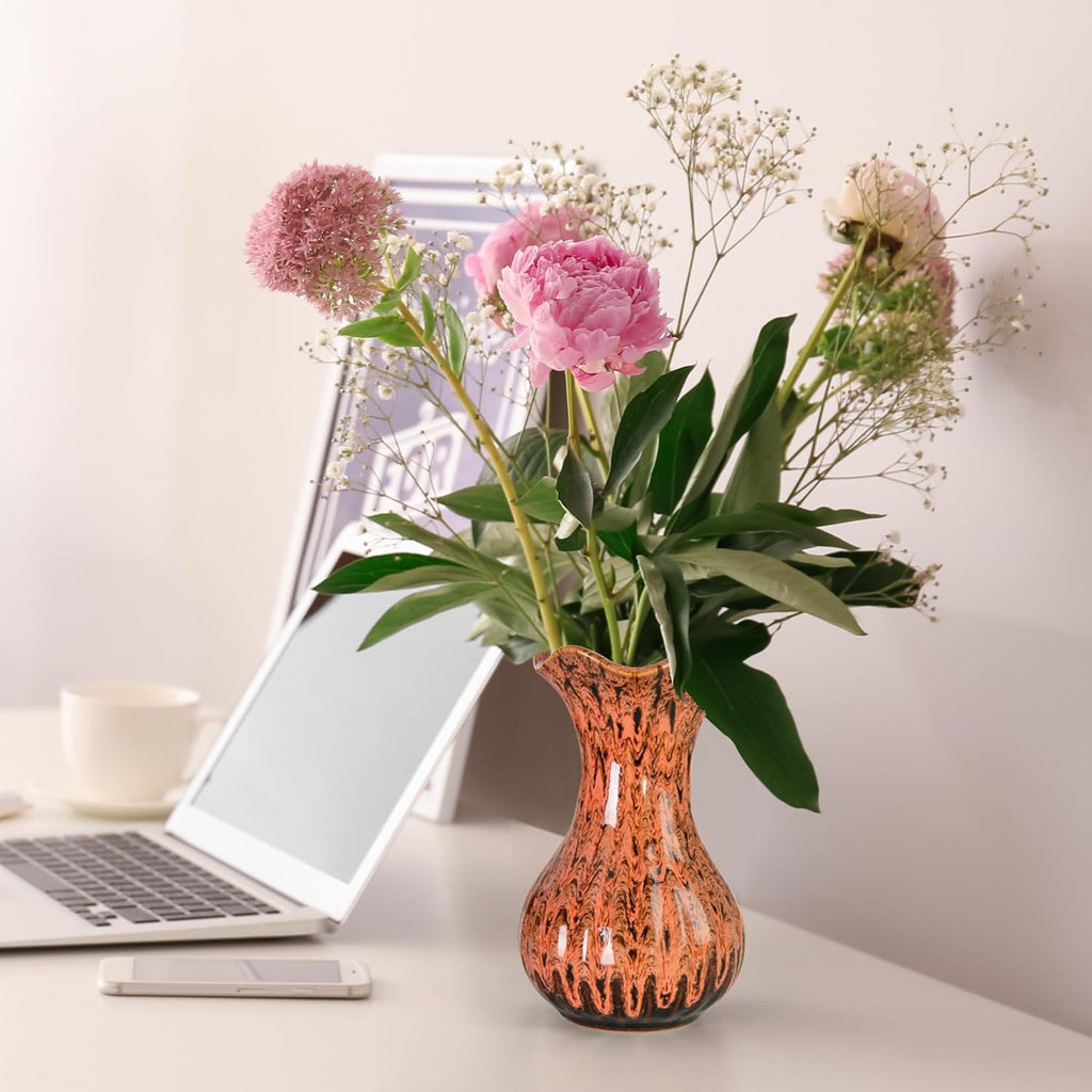 Ceramic Vase, Modern Small Vases for Home Decor, Elegant Flower Vase Centerpiece for Tables, Office Desk, Room Decor, Fit for Housewarming, Wedding, Birthday (Orange)