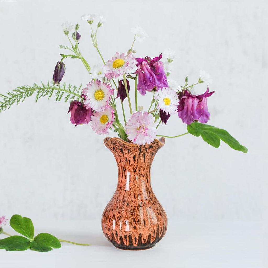 Ceramic Vase, Modern Small Vases for Home Decor, Elegant Flower Vase Centerpiece for Tables, Office Desk, Room Decor, Fit for Housewarming, Wedding, Birthday (Orange)