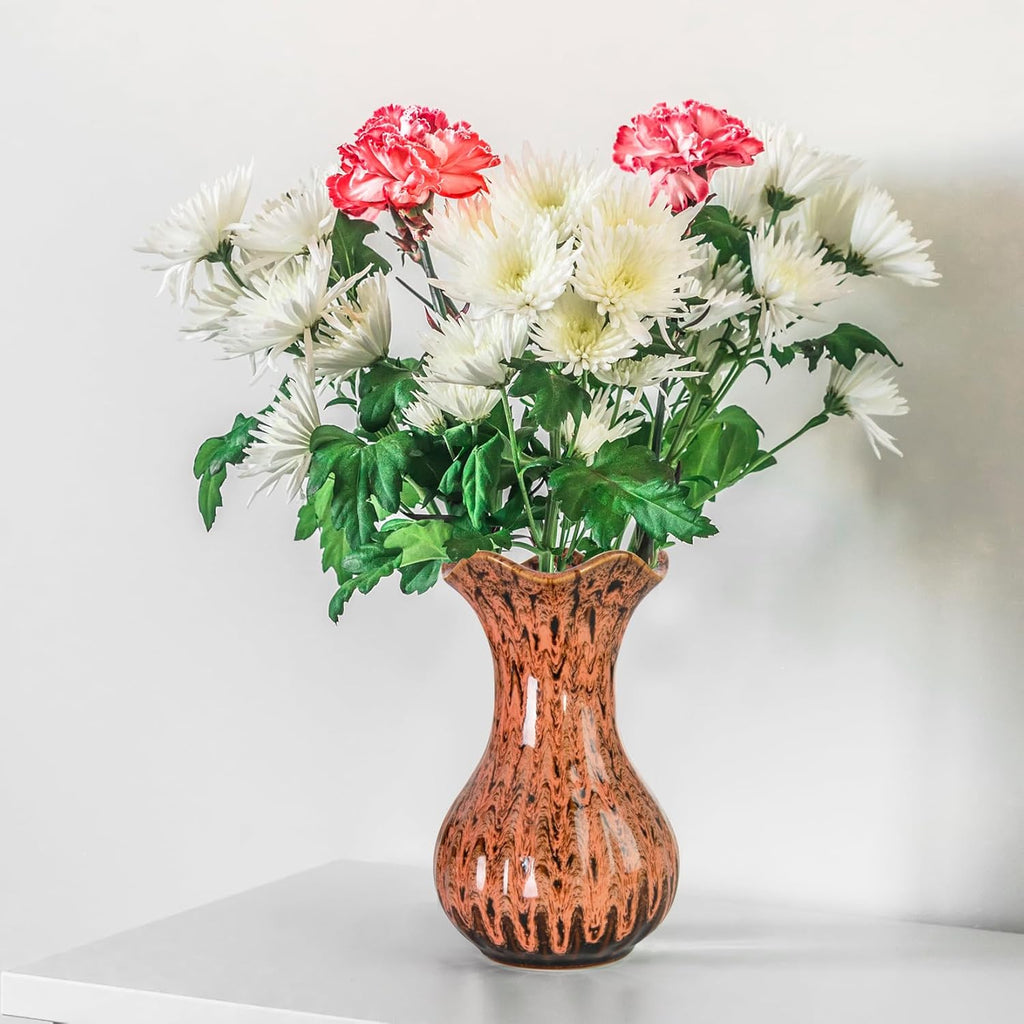 Ceramic Vase, Modern Small Vases for Home Decor, Elegant Flower Vase Centerpiece for Tables, Office Desk, Room Decor, Fit for Housewarming, Wedding, Birthday (Orange)