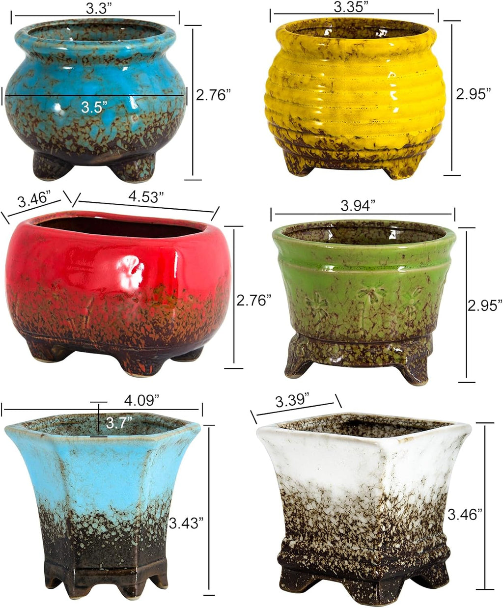 Succulent Pots - Small Succulent Plant Pots with Drainage Set of 6, Ceramic Cactus Planter Pots for Indoor Unique Flower Planter Container for Home Office Decor