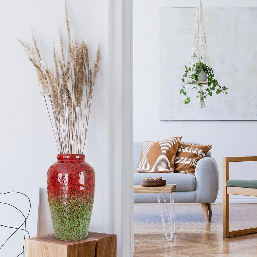 Unique Ceramic Flower Vase, Modern Home Decor for Living Room, Tables, Shelves & Enterways,11Inch Tall Red Green Vase Gift for Housewarming, Wedding, Birthday