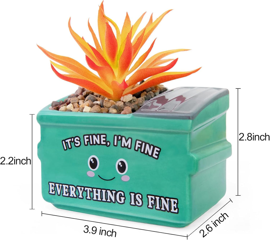 Emotional Support Dumpster Fire Desk Decor, Fake Plants in Ceramic Succulent Pots, Motivational Positive Thinking Office Desk Accessories, Funny Gifts for Women, Men, Coworkers