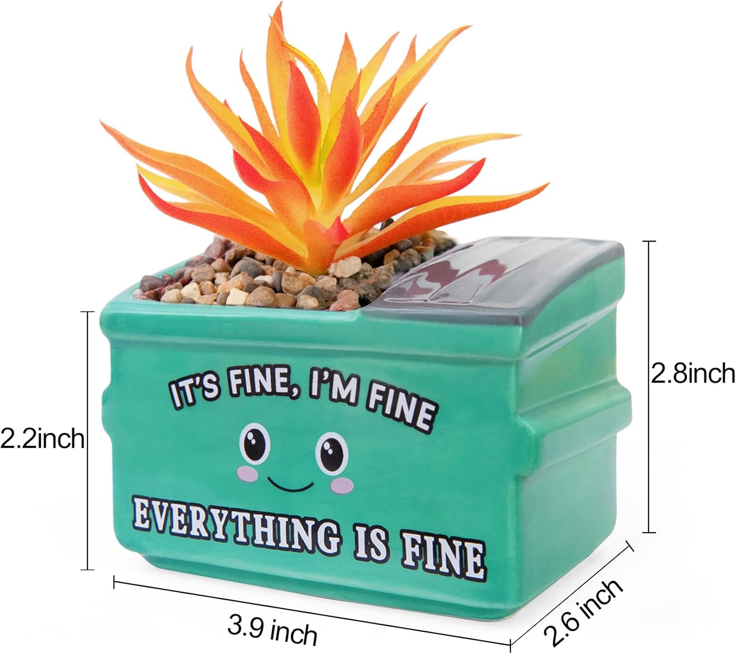 Emotional Support Dumpster Fire Desk Decor, Fake Plants in Ceramic Succulent Pots, Motivational Positive Thinking Office Desk Accessories, Funny Gifts for Women, Men, Coworkers